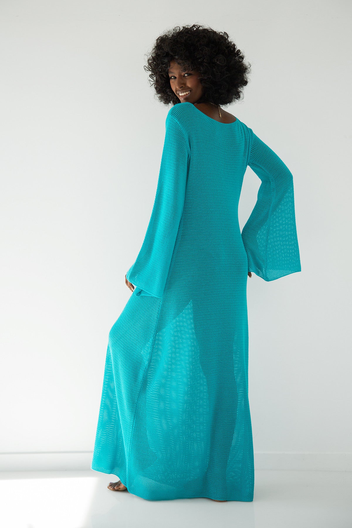 Długa ażurowa sukienka niebieski - 6