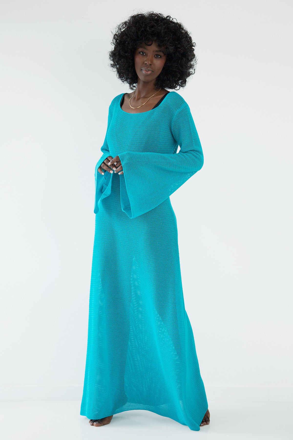 Długa ażurowa sukienka niebieski - 2