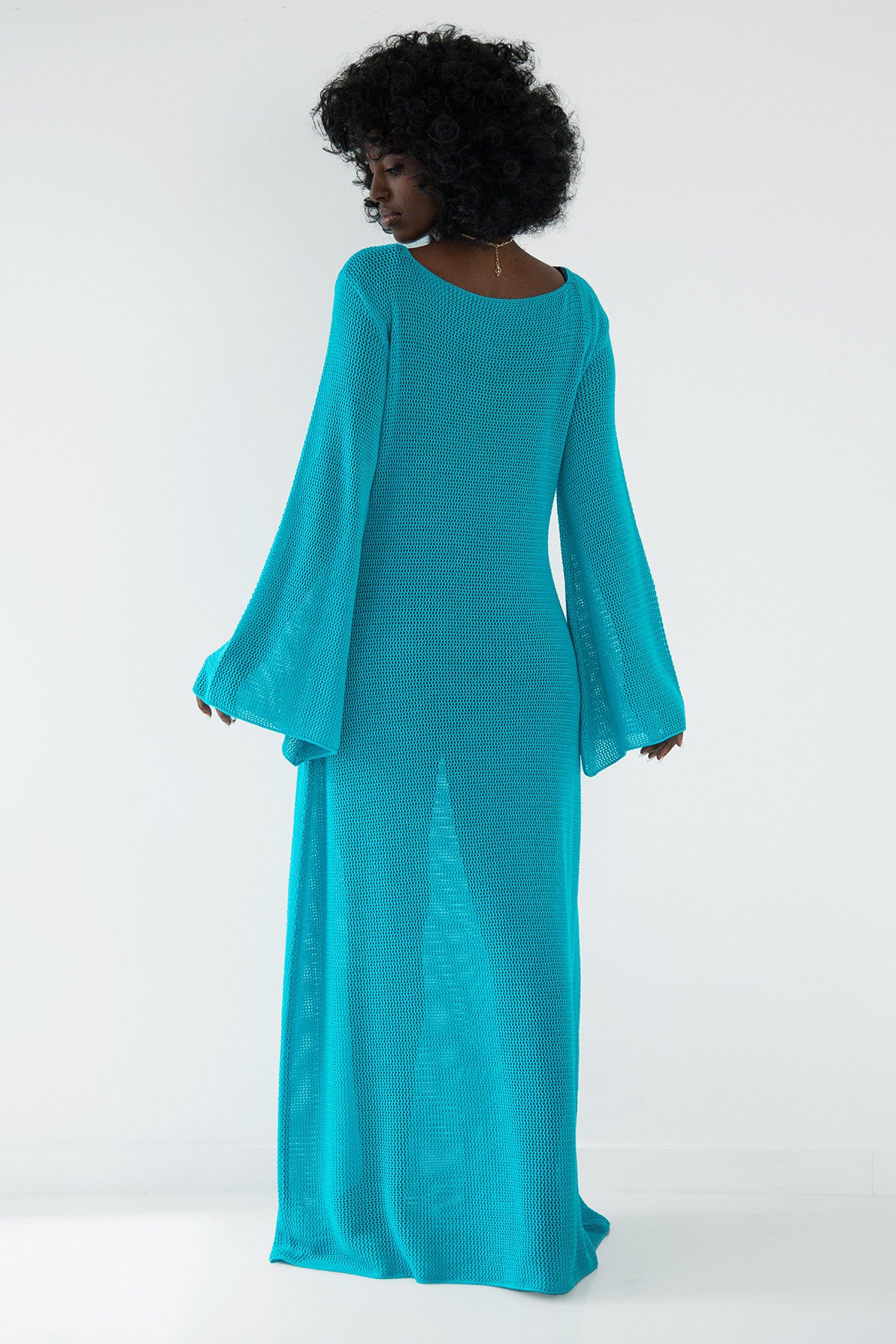 Długa ażurowa sukienka niebieski - 4