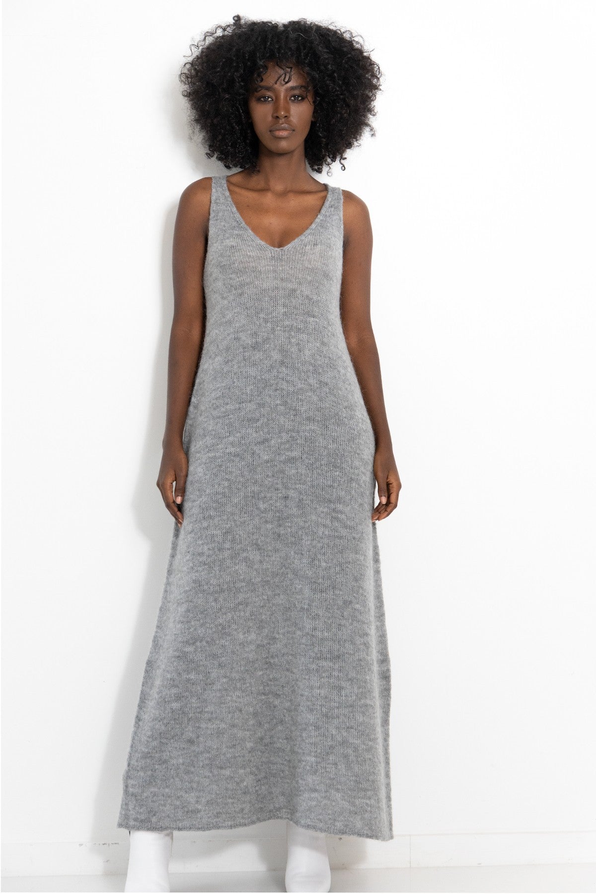 Długa wełniana sukienka szary - 3
