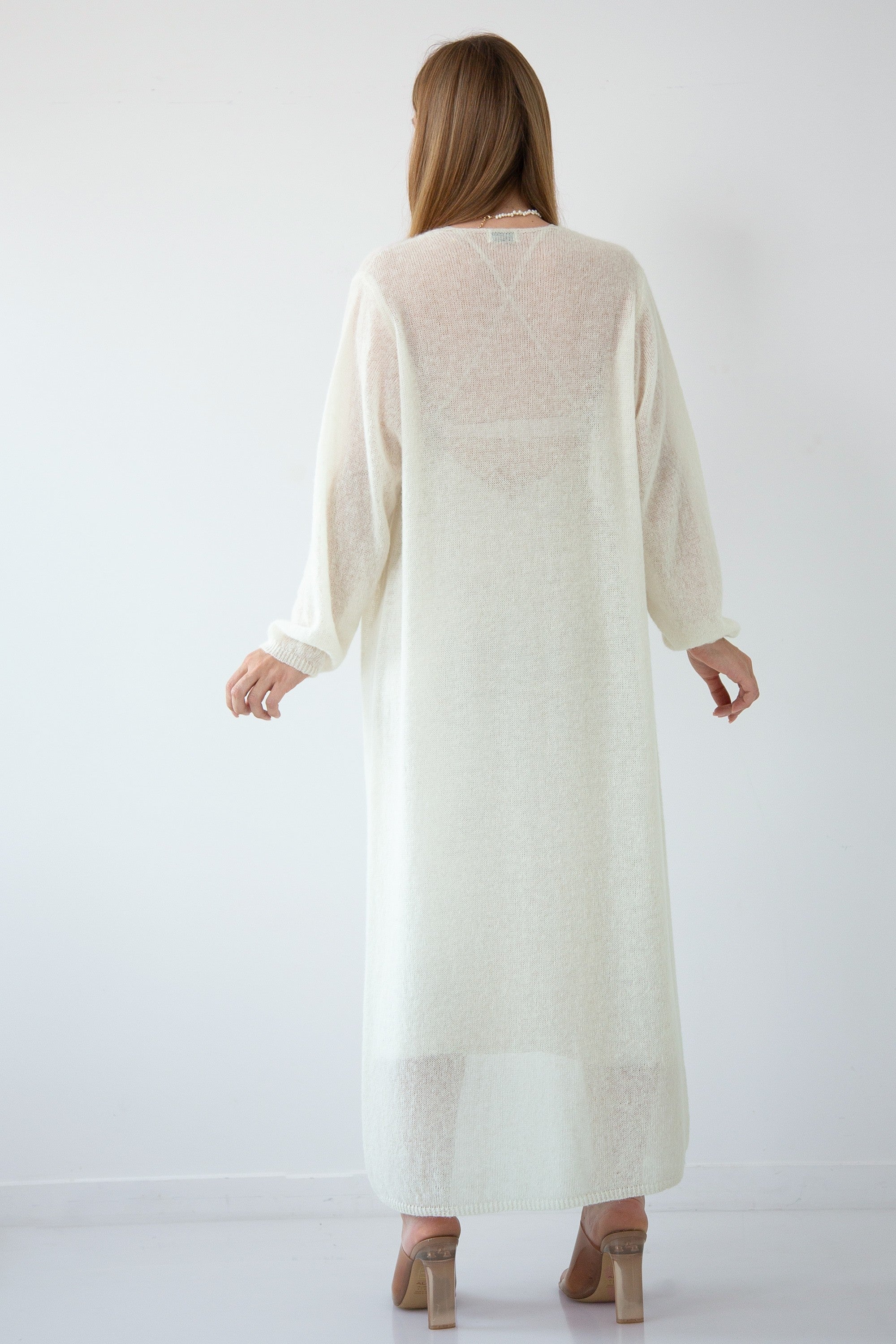 Długi kardigan mgiełka z wełny baby alpaka i wełny virgin ecru - 4