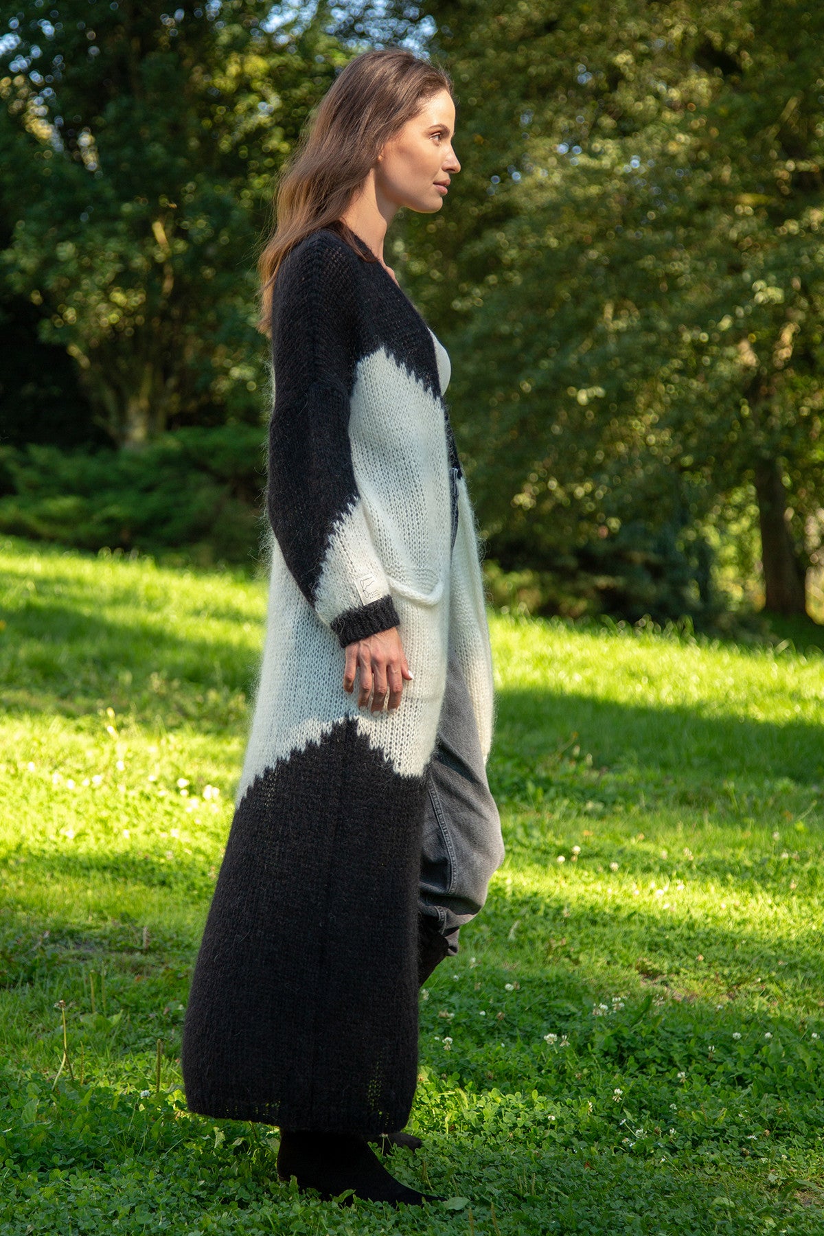 Długi kardigan z wełny alpaki czarny - 1