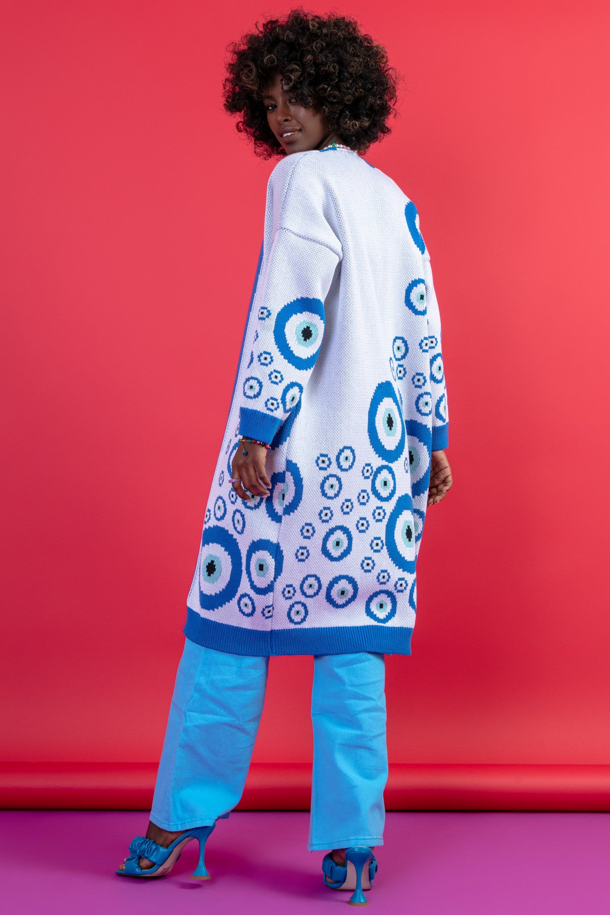 Długi kardigan oko proroka niebieski - 11