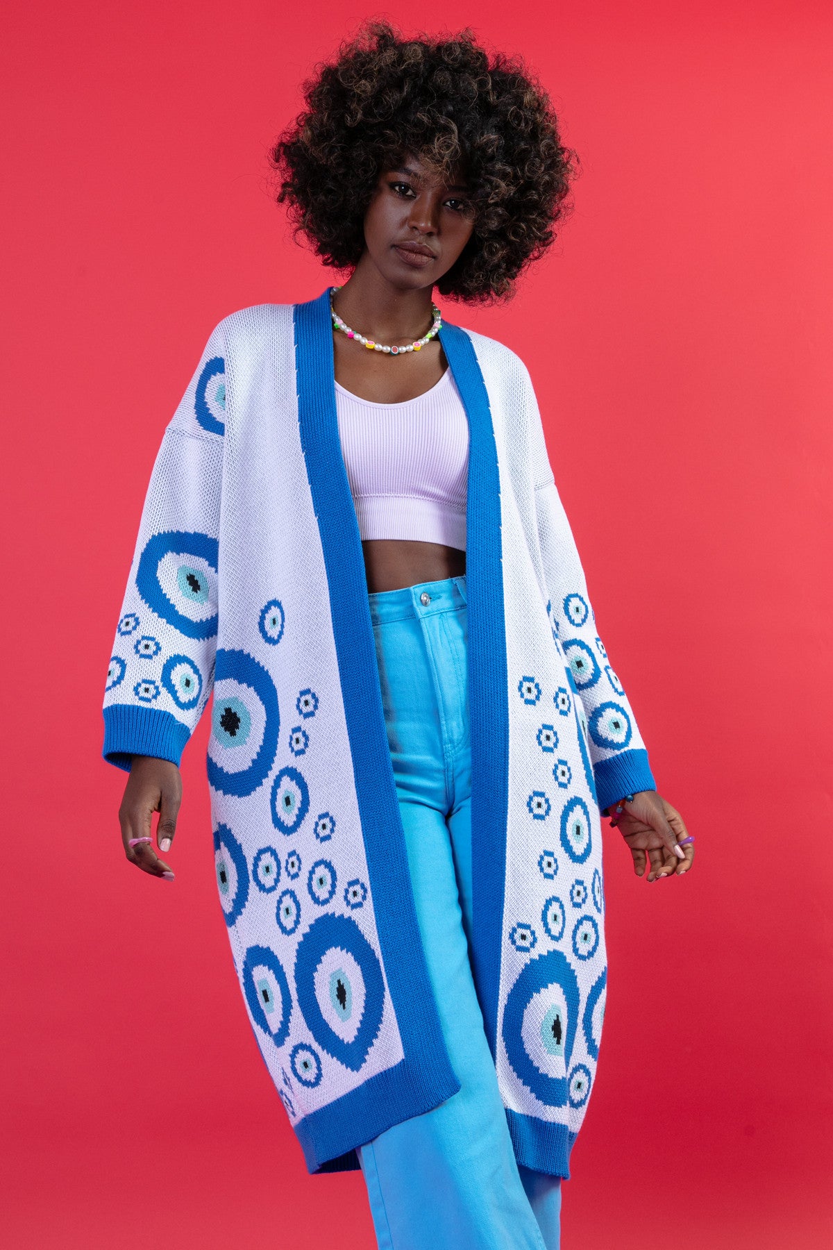 Długi kardigan oko proroka niebieski - 7