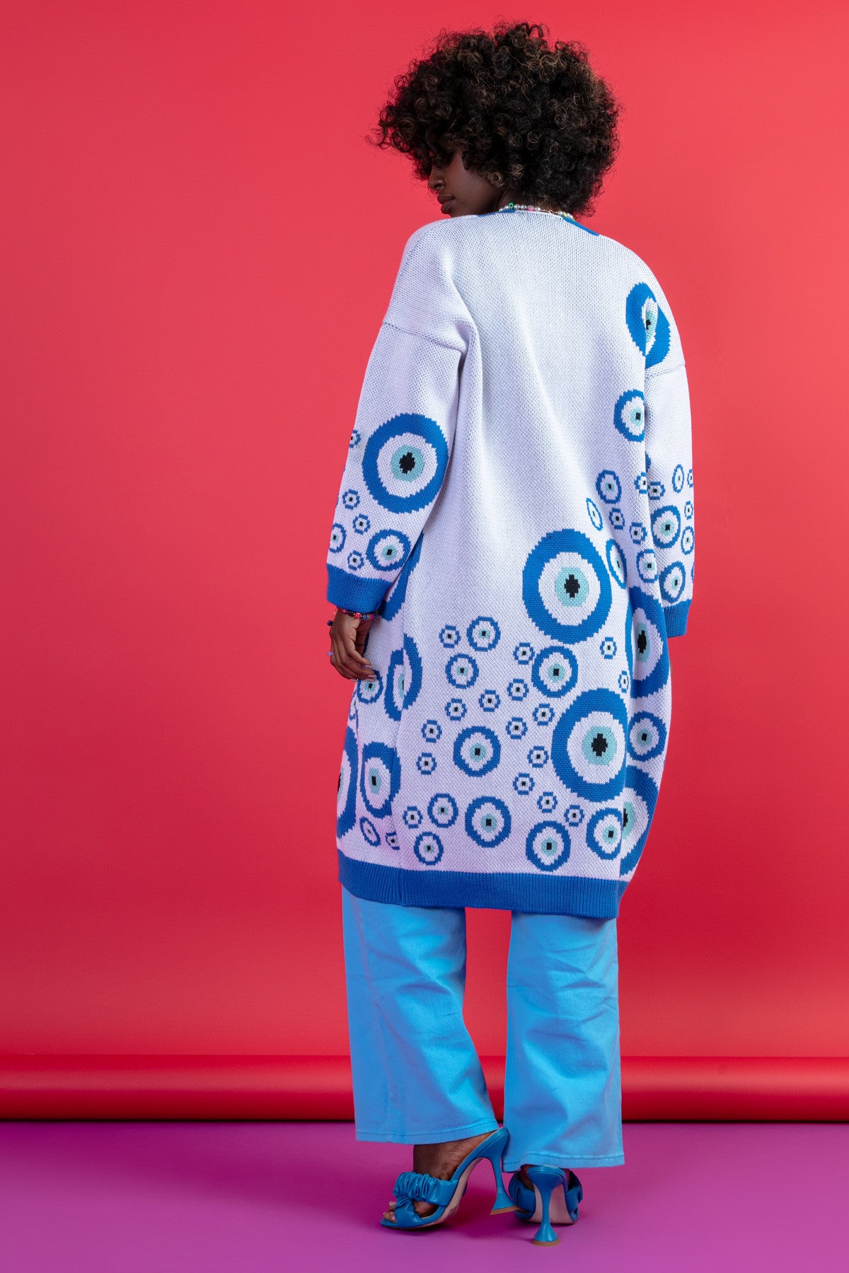 Długi kardigan oko proroka niebieski - 12