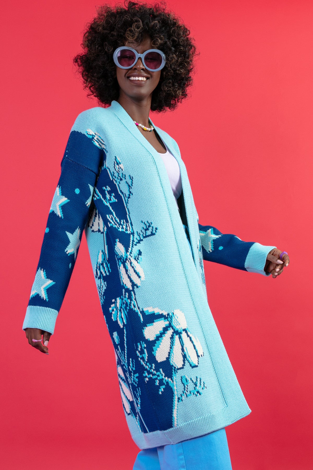 Długi kardigan nocna polana niebieski - 9