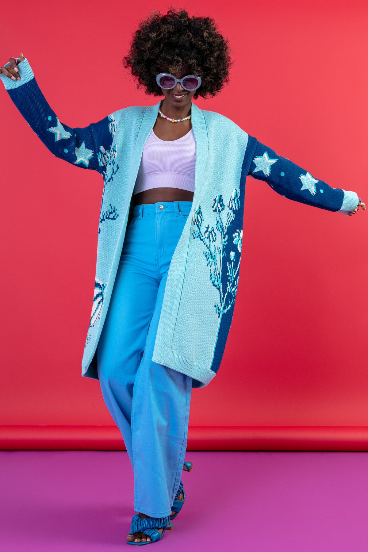 Długi kardigan nocna polana niebieski - 4