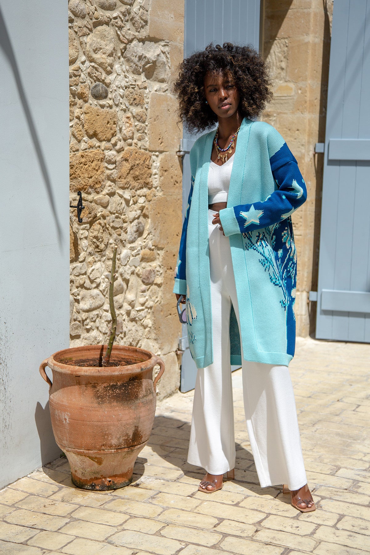 Długi kardigan nocna polana niebieski - 1