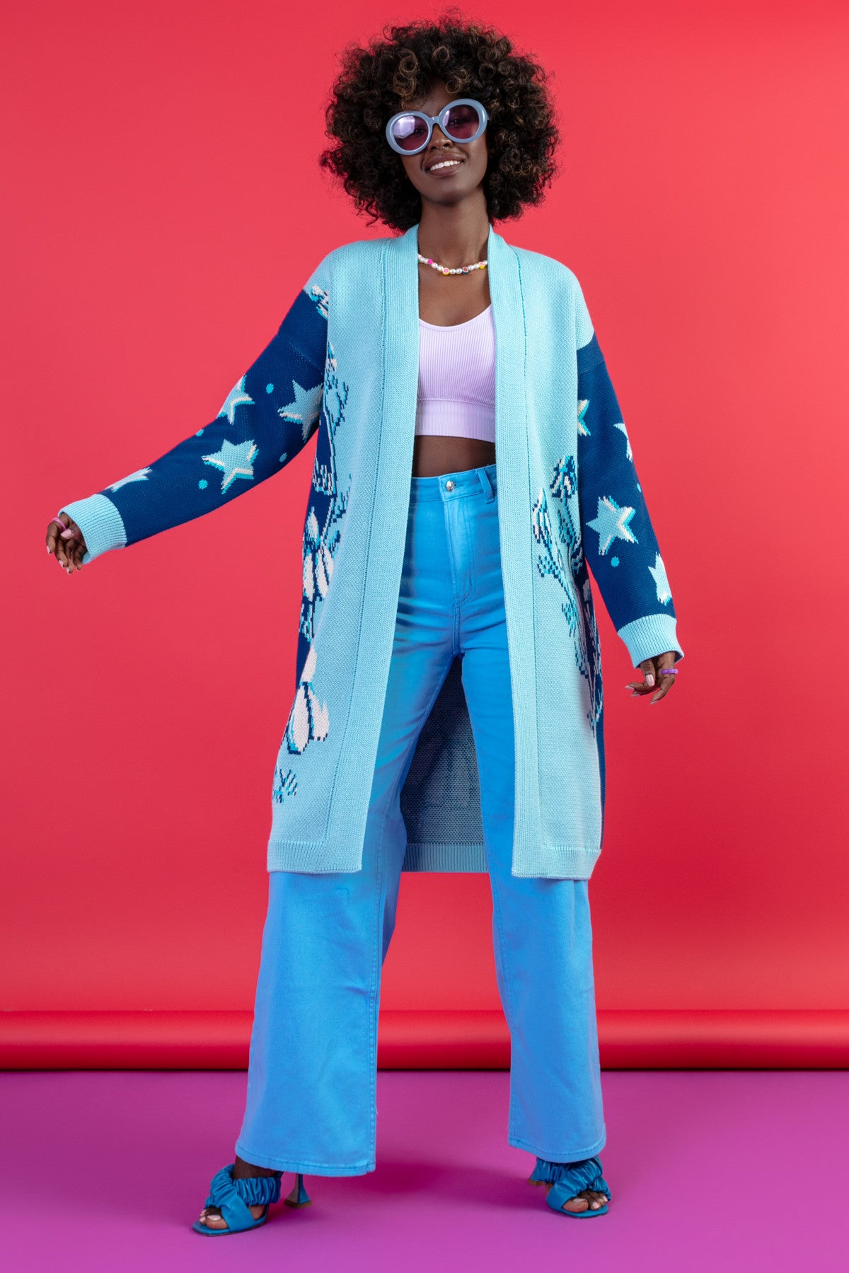 Długi kardigan nocna polana niebieski - 5