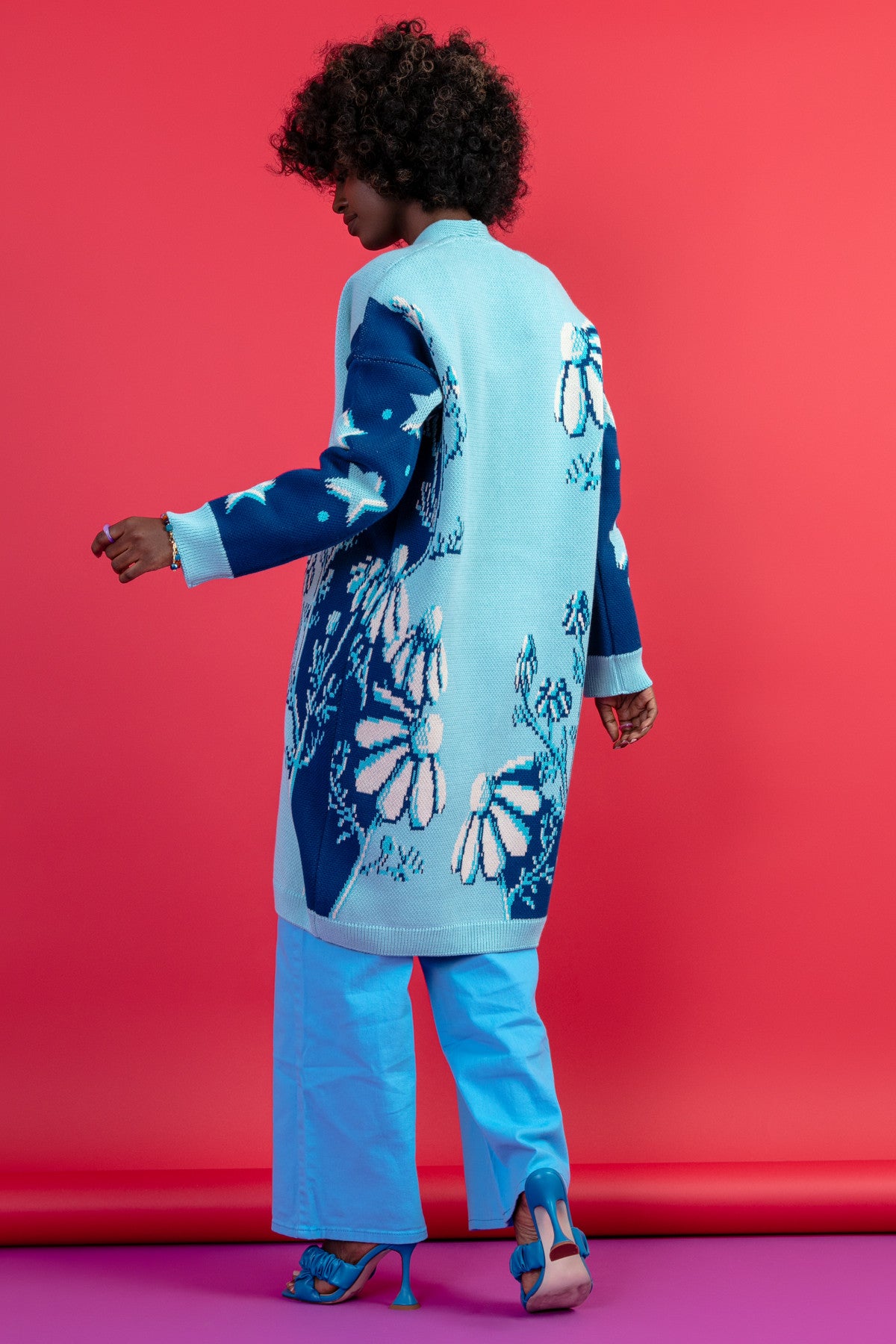 Długi kardigan nocna polana niebieski - 13