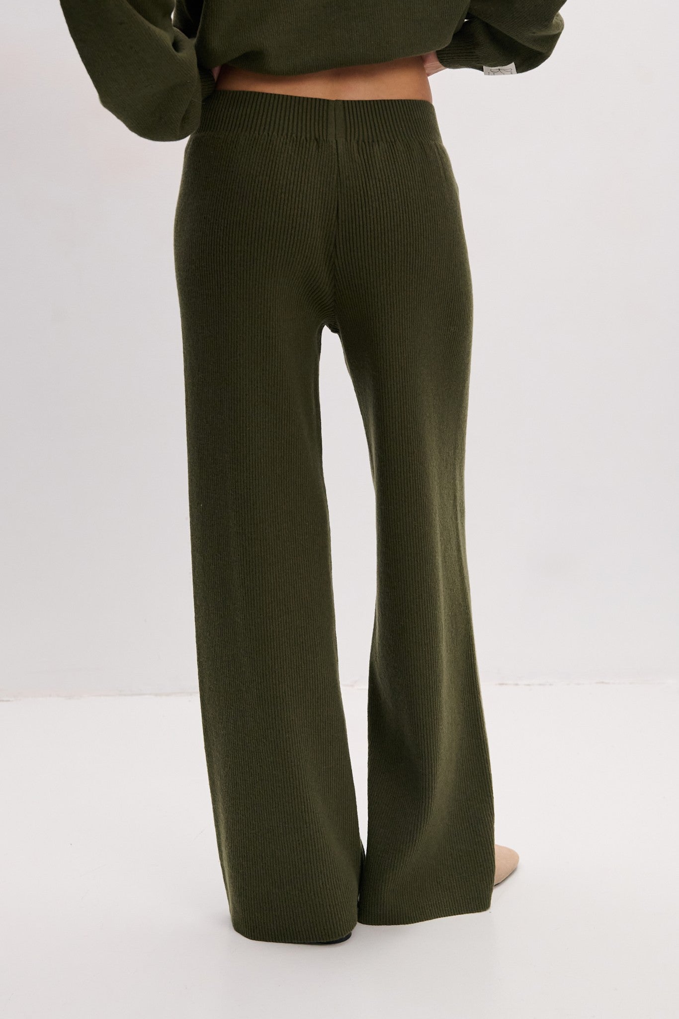 Długie spodnie z wełny merynos oliwka oliwkowy - 2