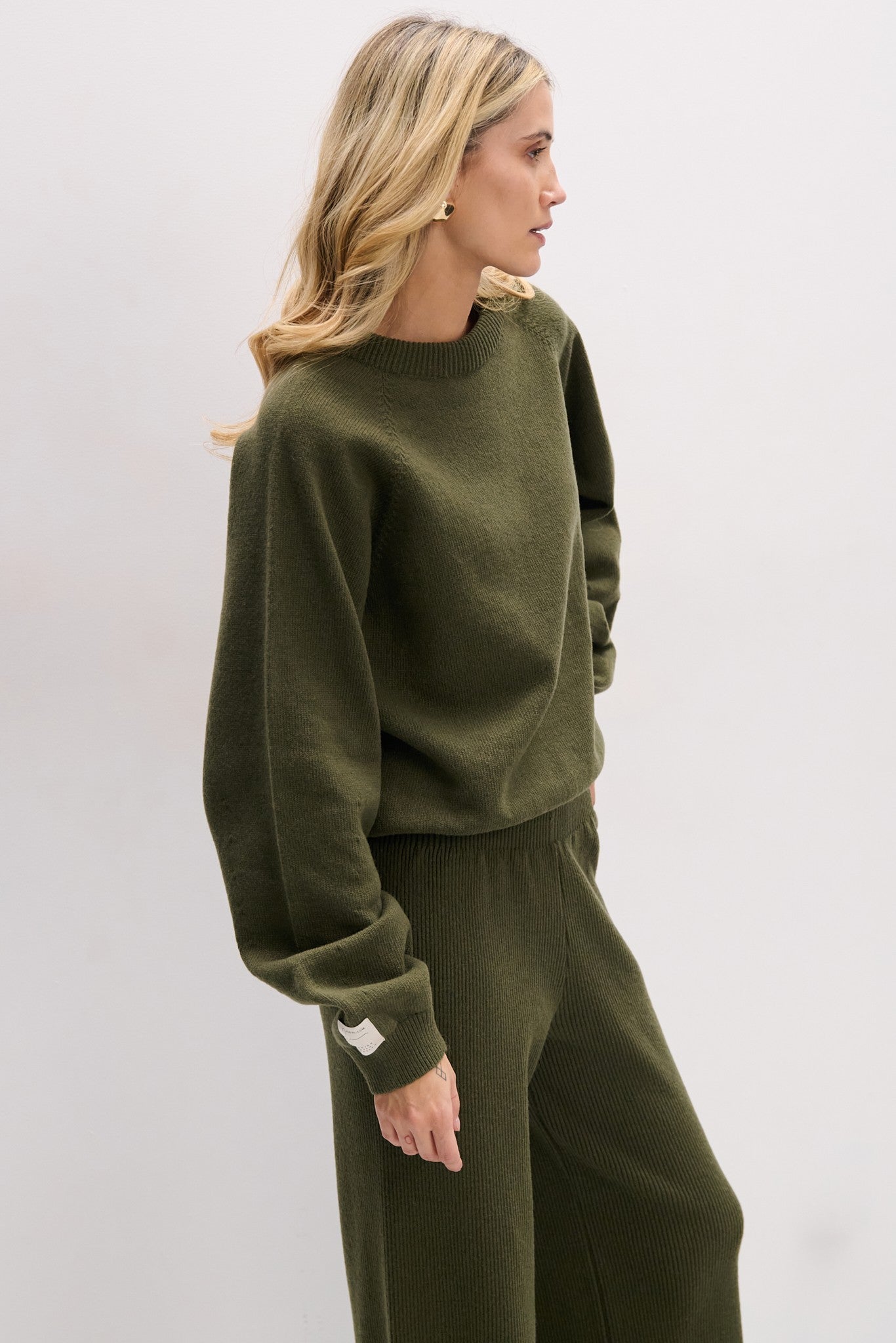 Długie spodnie z wełny merynos oliwka oliwkowy - 3