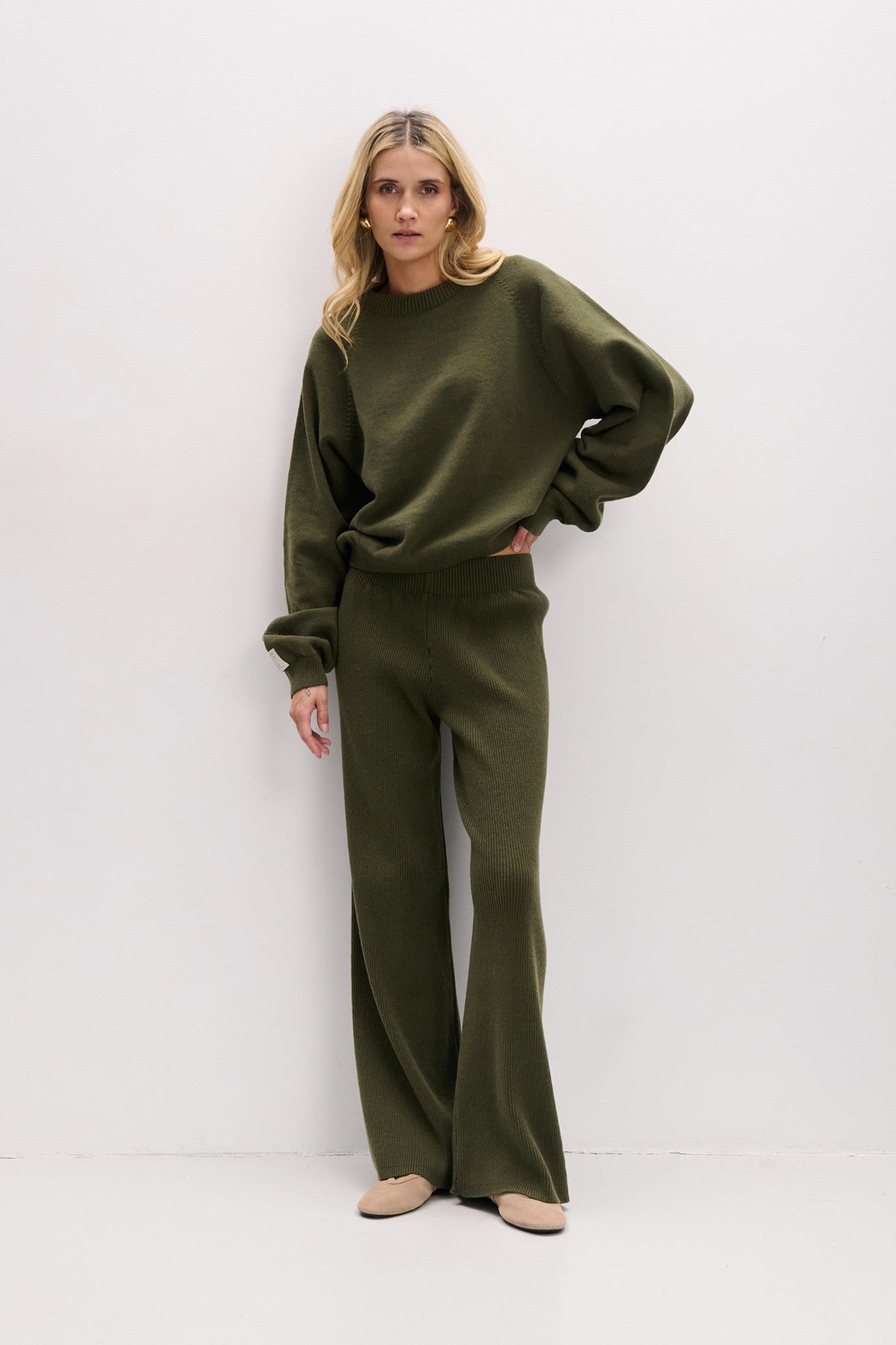 Długie spodnie z wełny merynos oliwka oliwkowy - 5