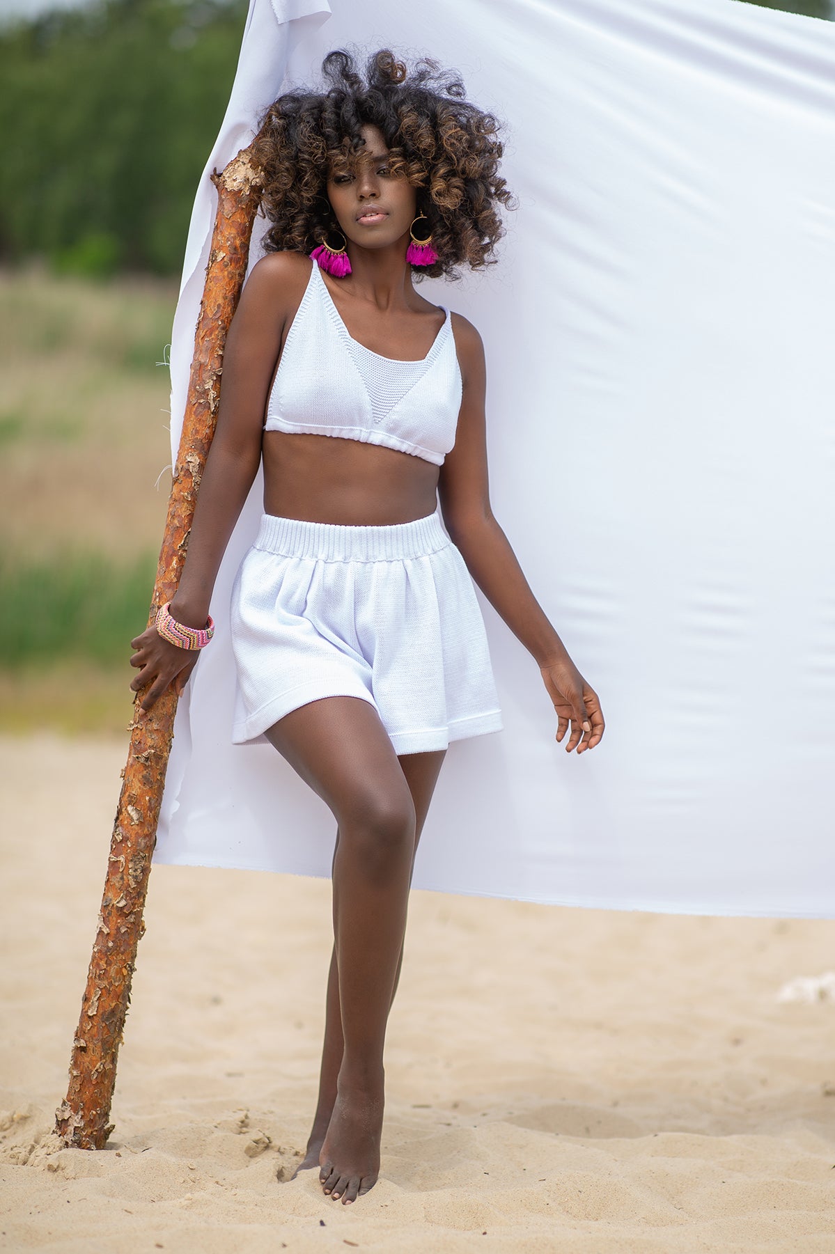 Dzianinowe letnie Szorty biały - 7