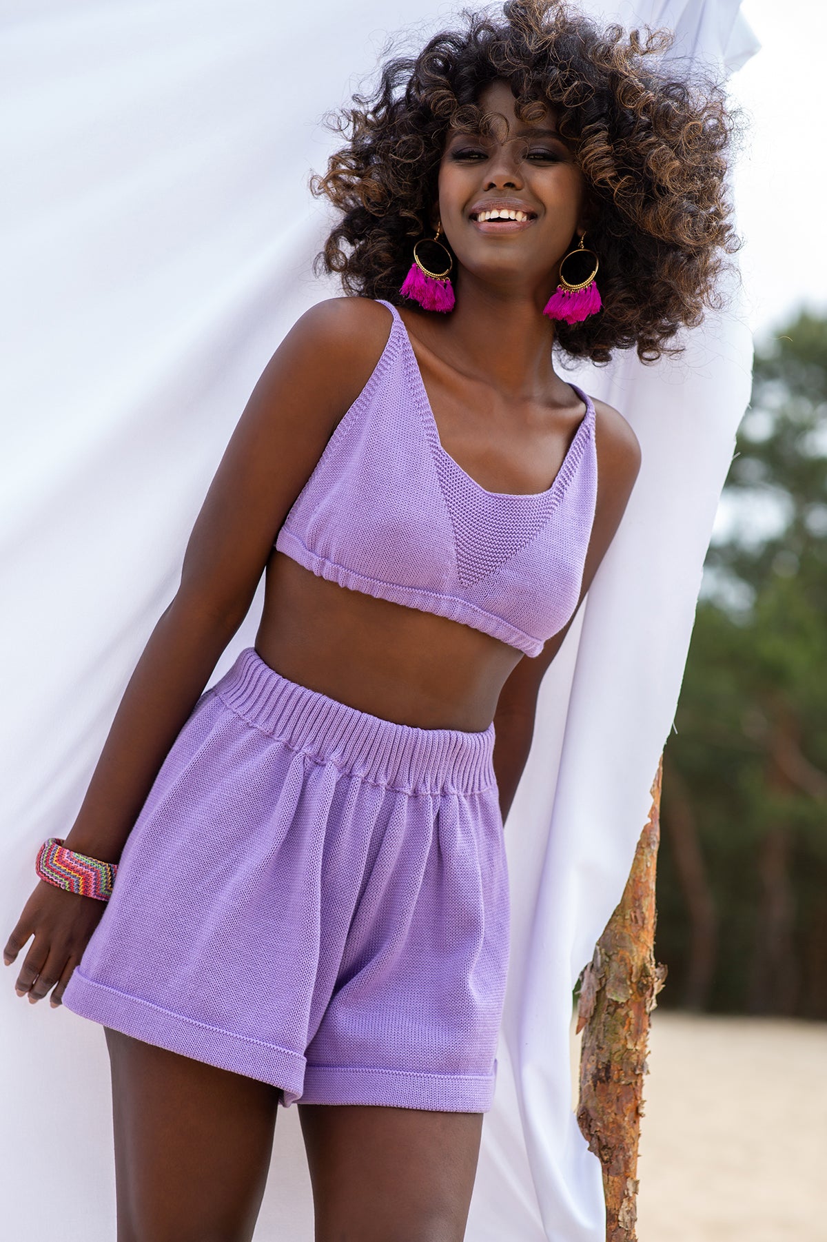 Dzianinowe letnie Szorty fioletowy - 1