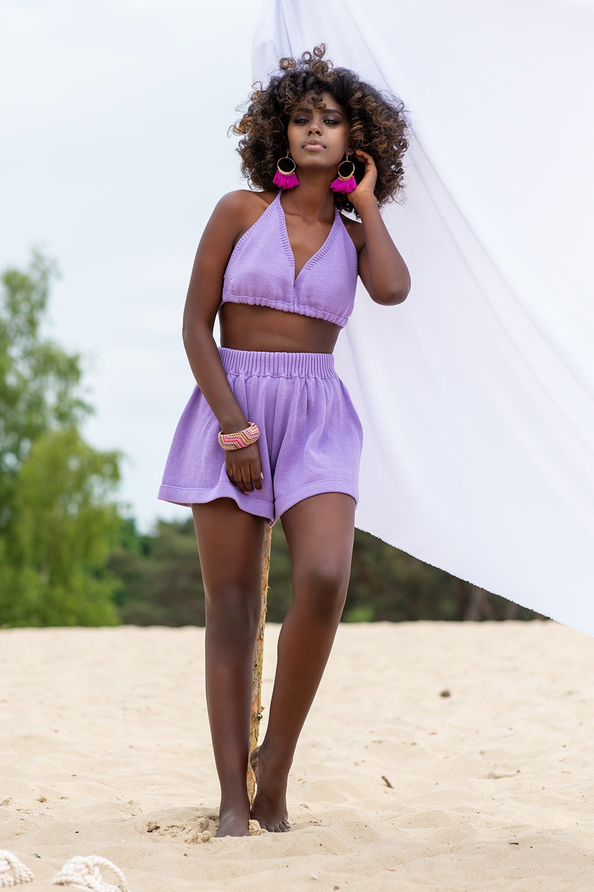 Dzianinowy wiązany Top fioletowy - 6