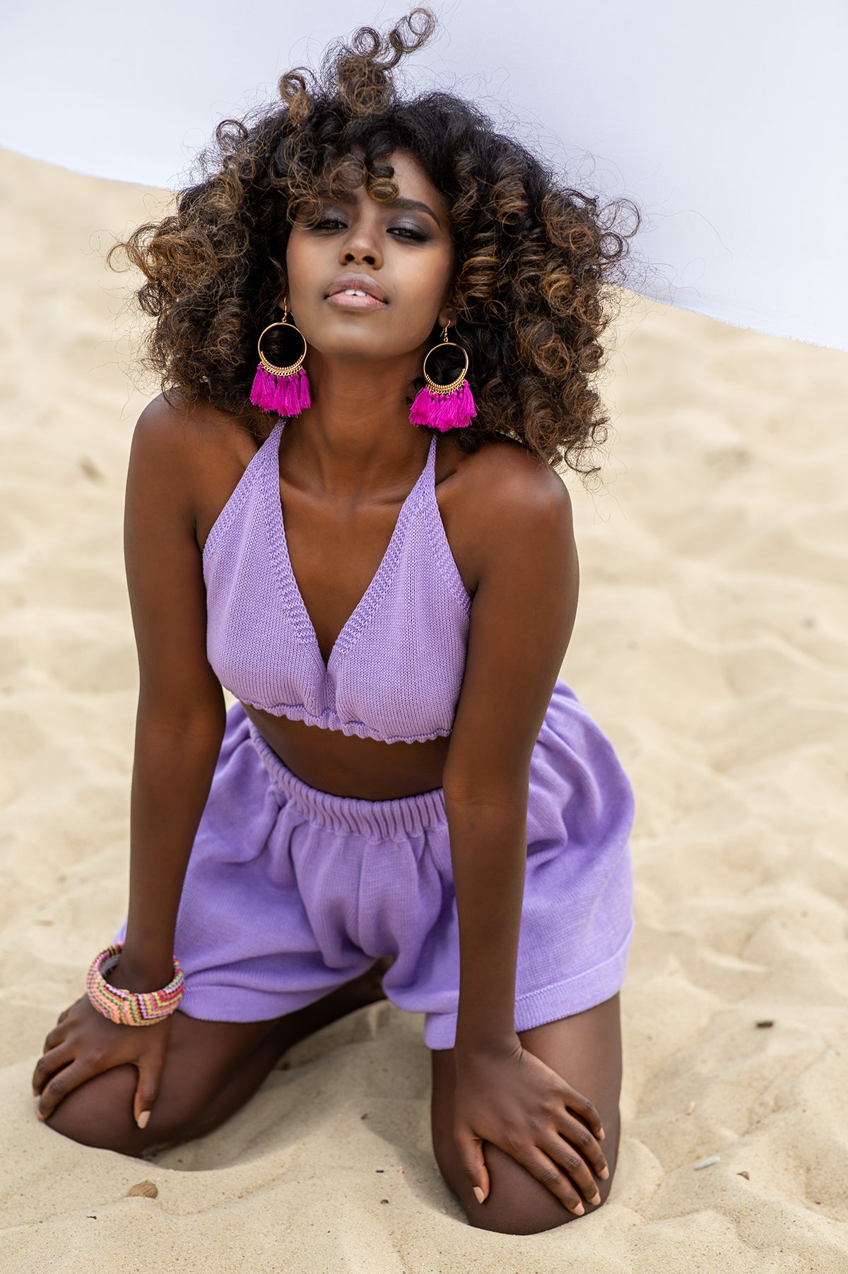 Dzianinowy wiązany Top fioletowy - 5