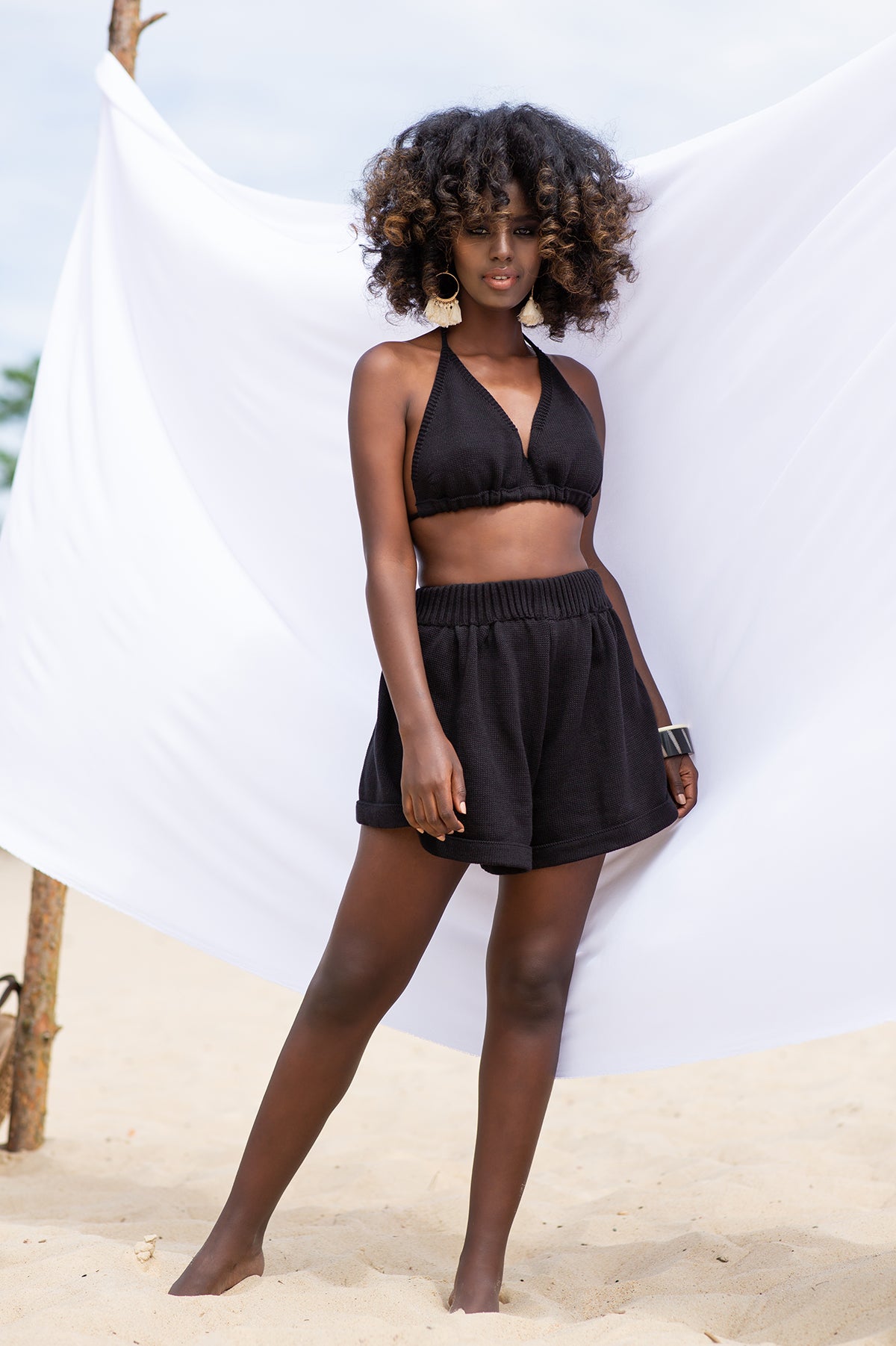 Dzianinowy wiązany Top plażowy czarny - 4