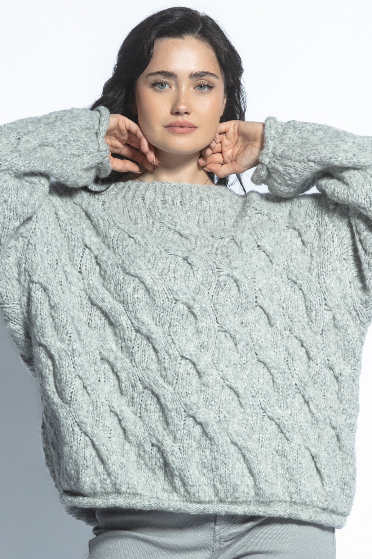 Elegancki sweter z wełny dziewiczej i wełny alpaki szary - 4