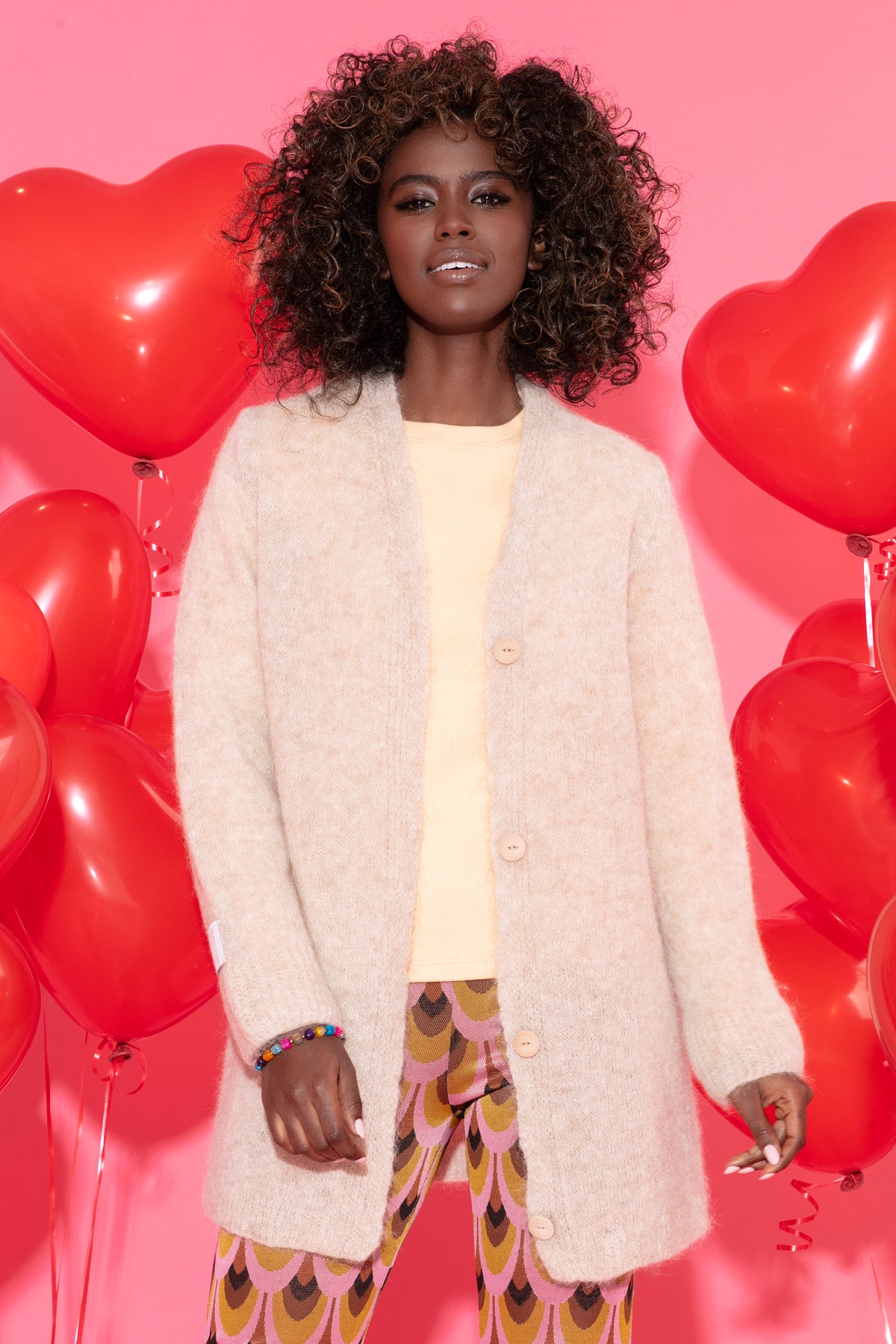 Elegancki zapinany Kardigan z wełny alpaki beżowy - 7