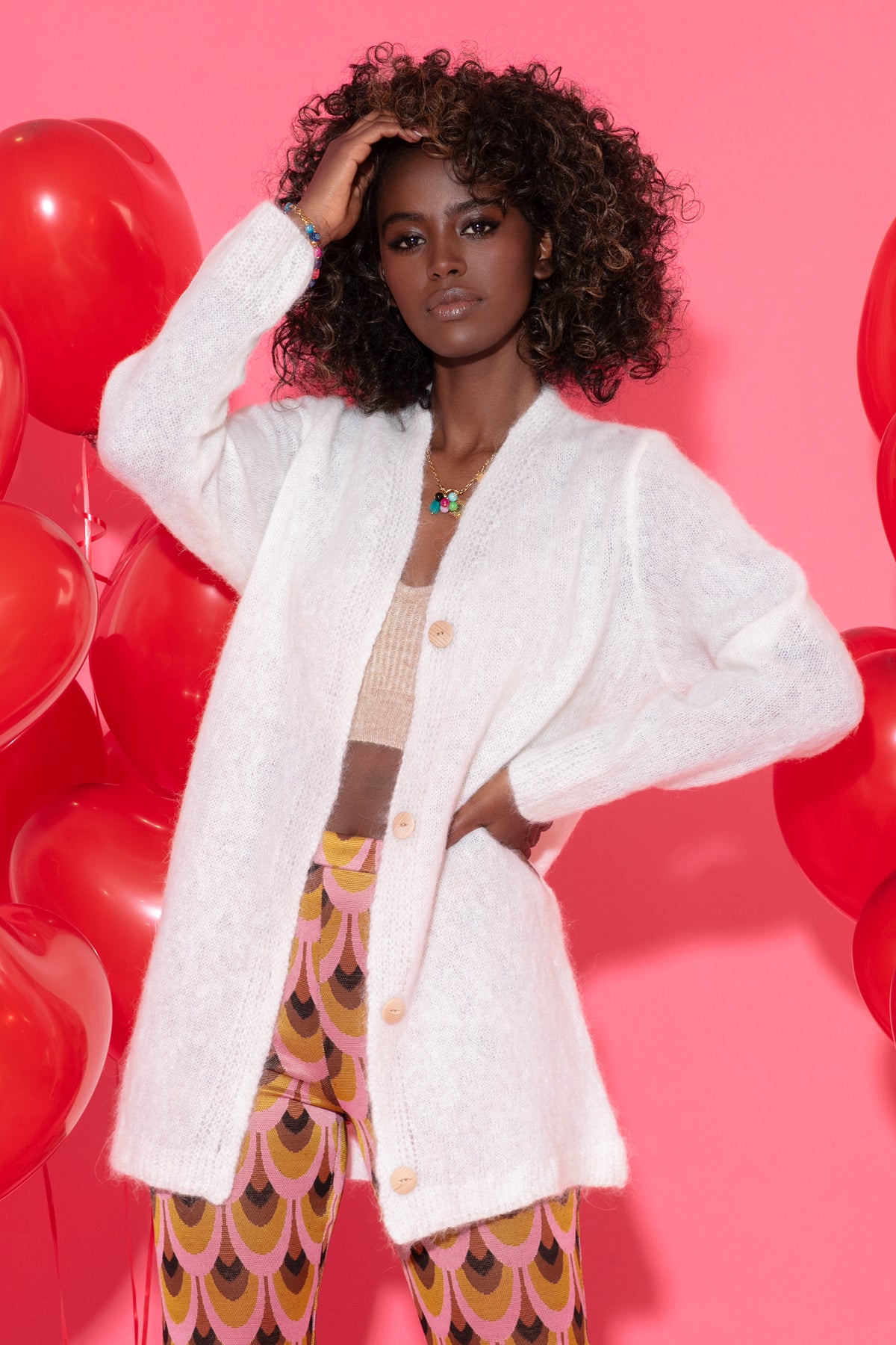 Elegancki zapinany Kardigan z wełny alpaki ecru - 4