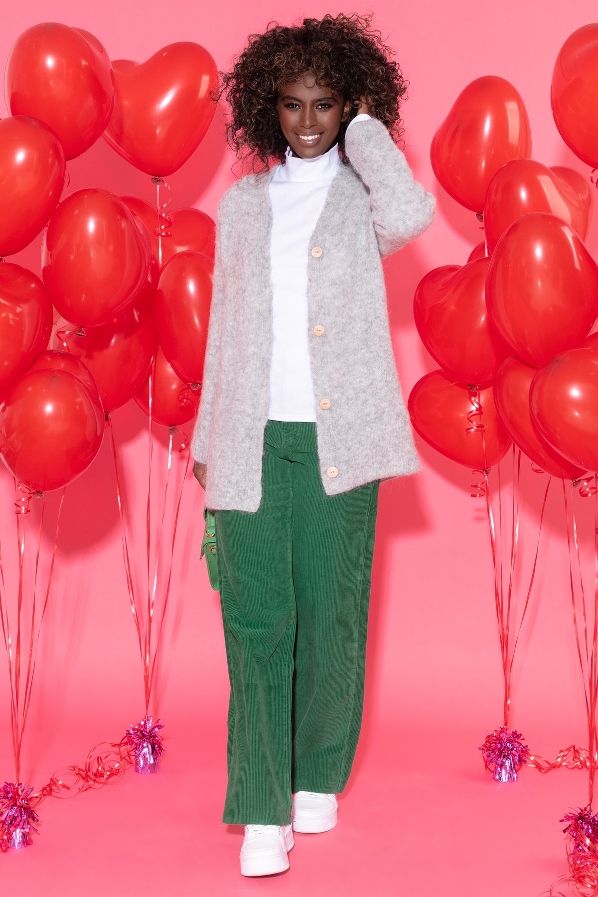 Elegancki zapinany Kardigan z wełny alpaki szary - 4