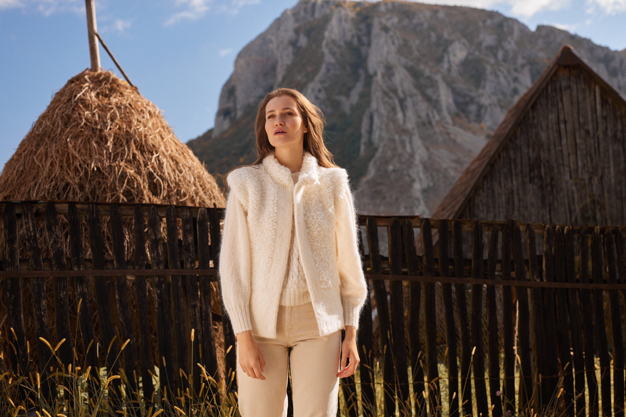 Kamizelka premium z wełny suri i wełny dziewiczej ecru - 10