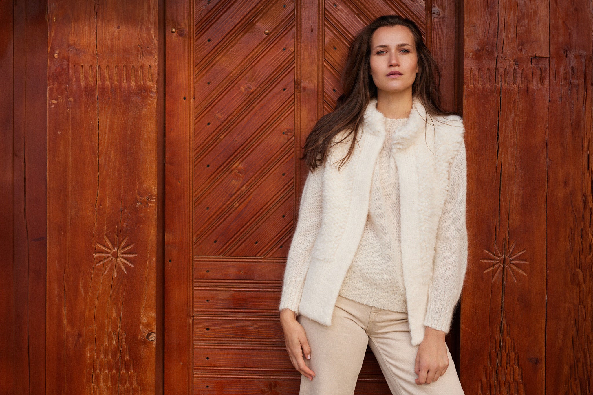 Kamizelka premium z wełny suri i wełny dziewiczej ecru - 7