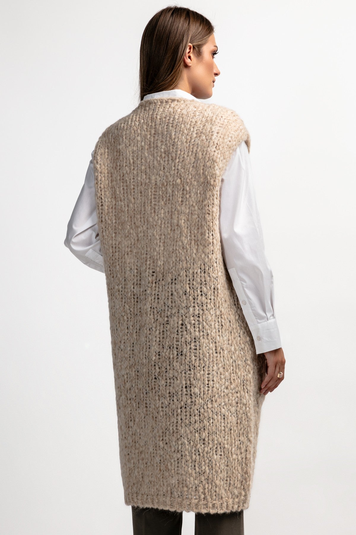 Kamizelka z niefarbowanej wełny alpaki z kieszeniami beżowy - 4