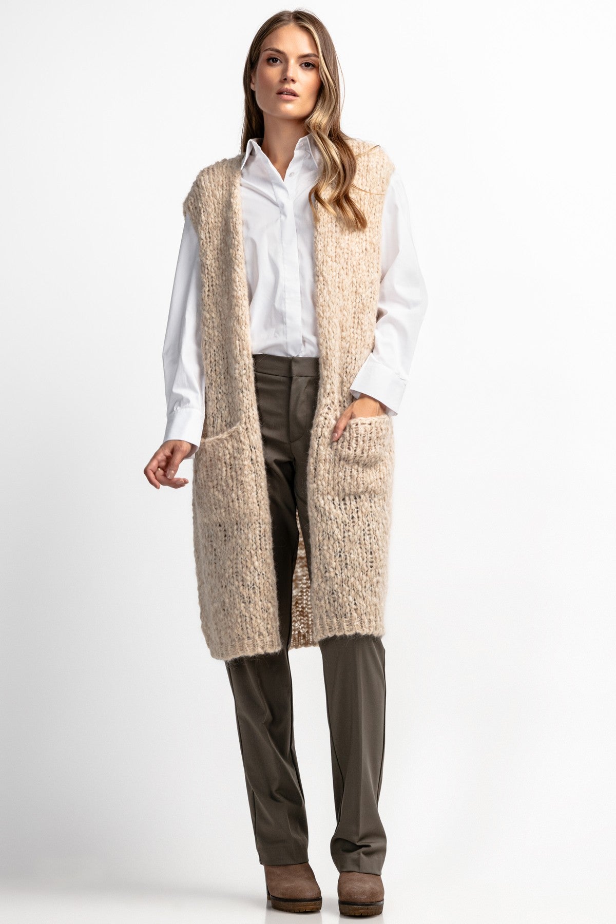 Kamizelka z niefarbowanej wełny alpaki z kieszeniami beżowy - 3