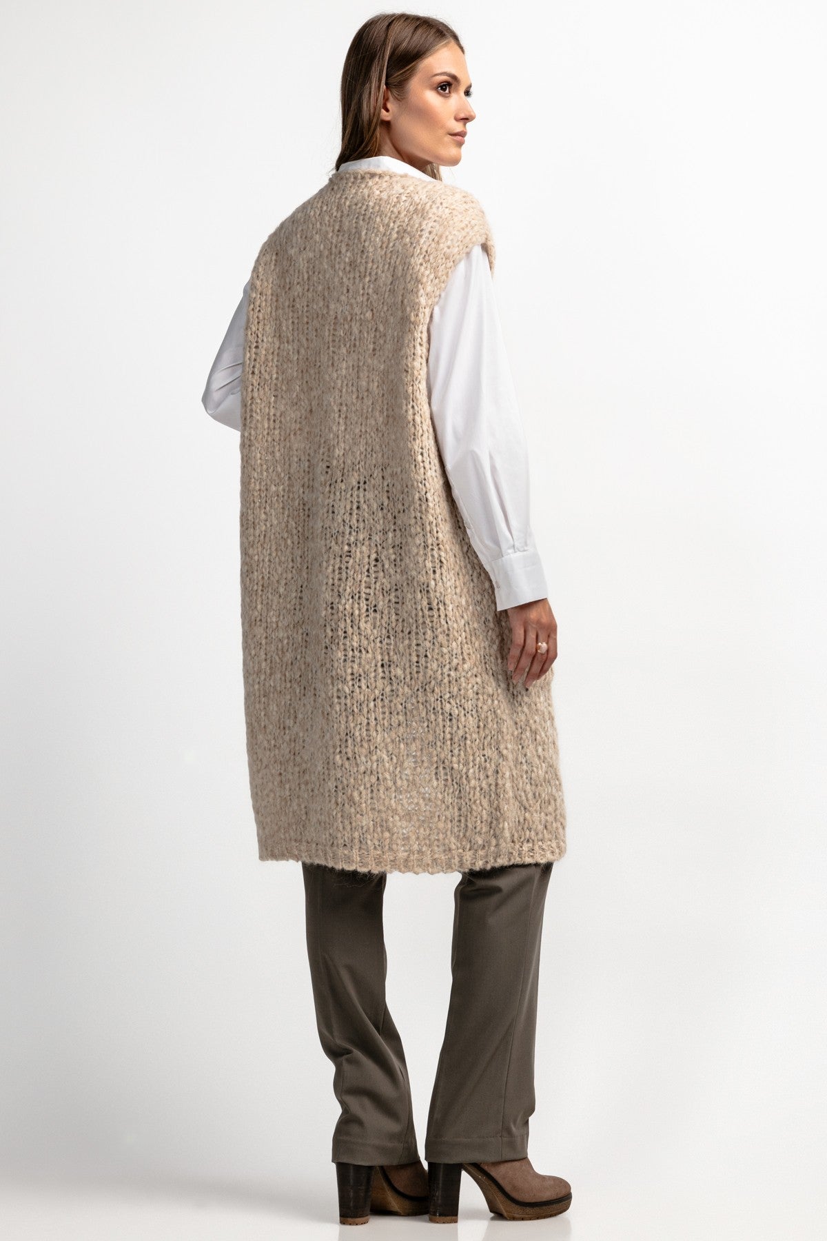 Kamizelka z niefarbowanej wełny alpaki z kieszeniami beżowy - 5