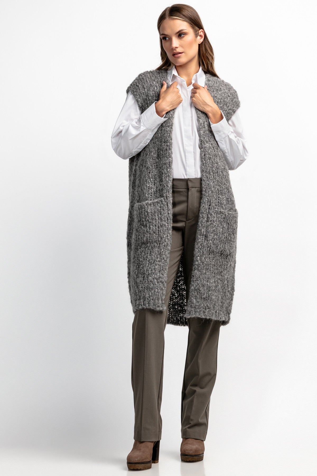 Kamizelka z niefarbowanej wełny alpaki z kieszeniami szary - 4