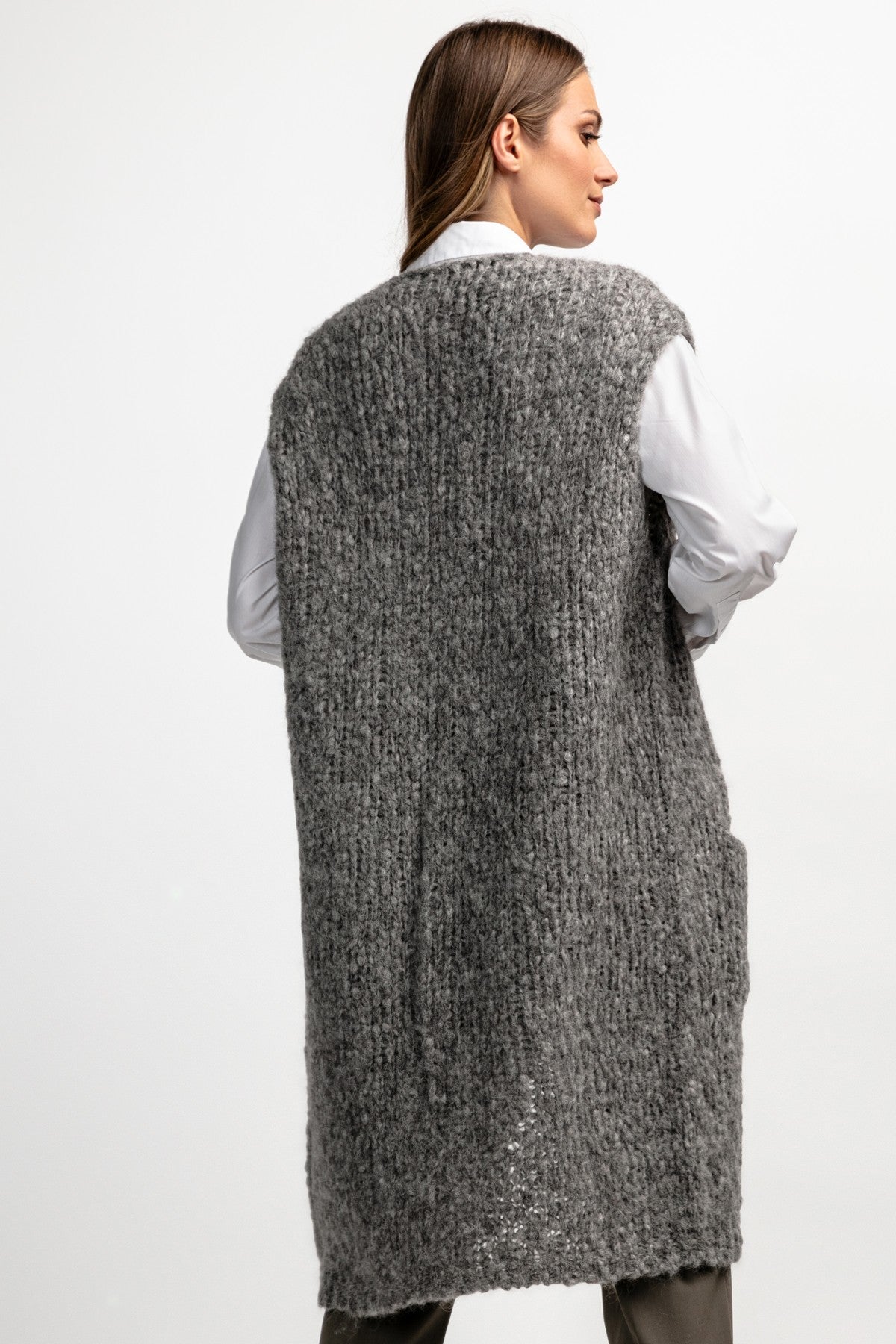 Kamizelka z niefarbowanej wełny alpaki z kieszeniami szary - 5