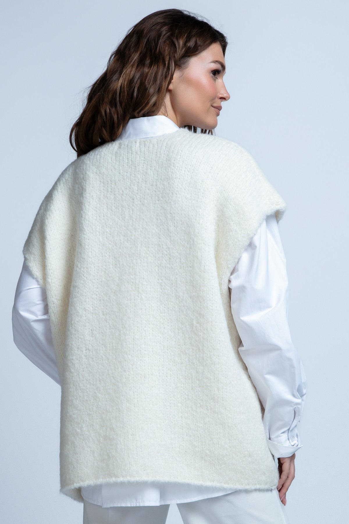 KAMIZELKA Z WEŁNY DZIEWICZEJ ecru - 3