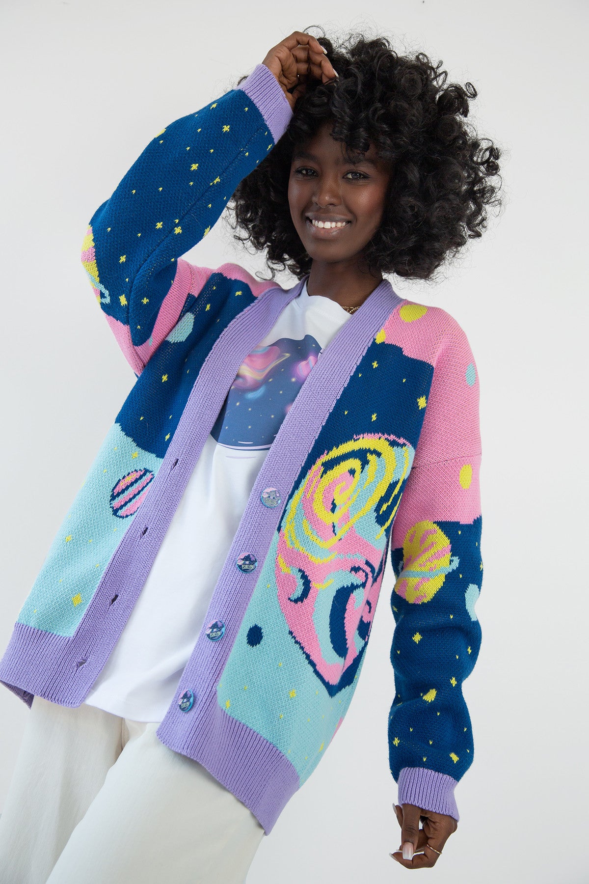 Kardigan bawełniany kosmos niebieski - 1