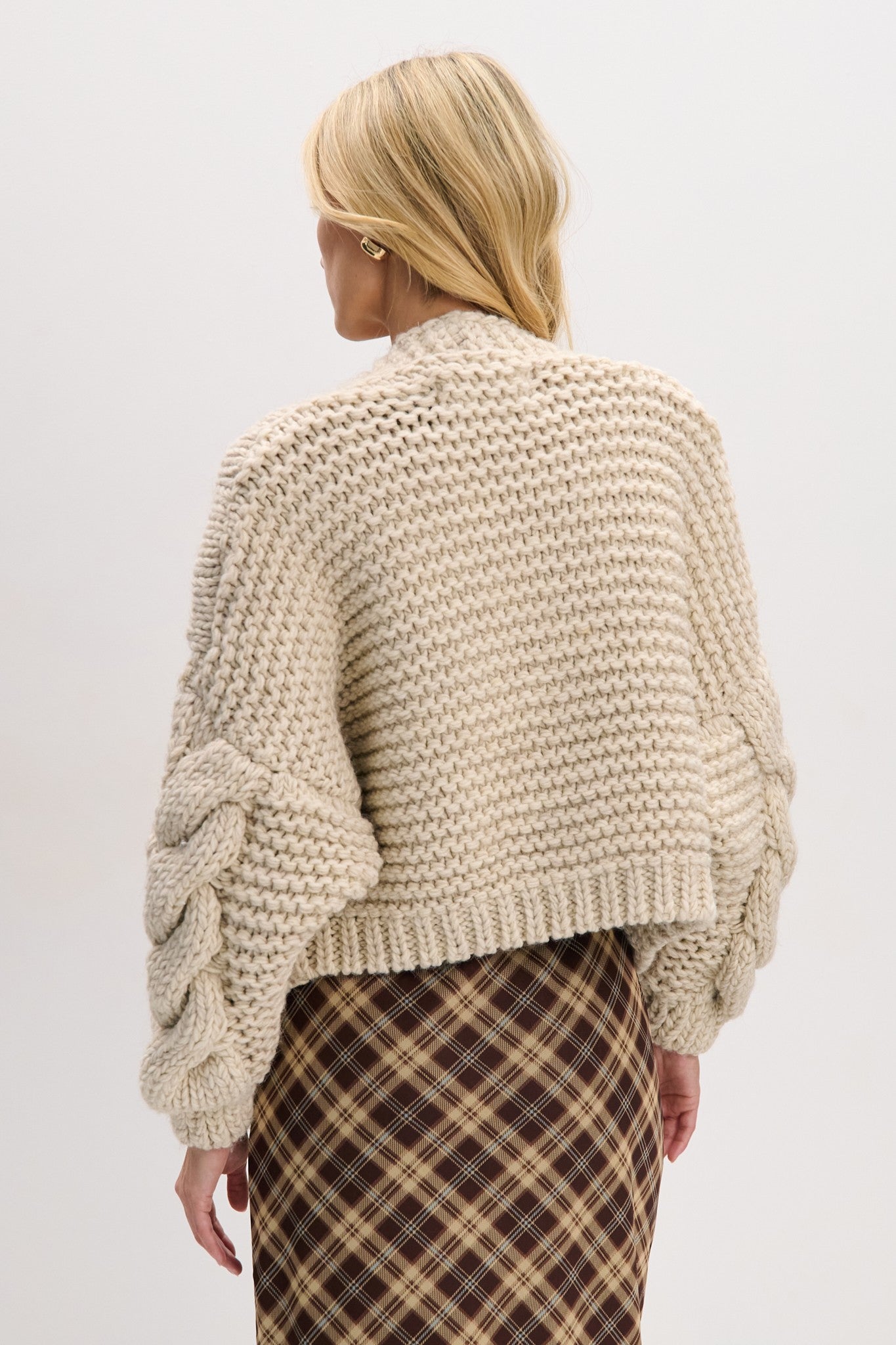 Kardigan bomberka CHUNKY KNIT beżowy - 6