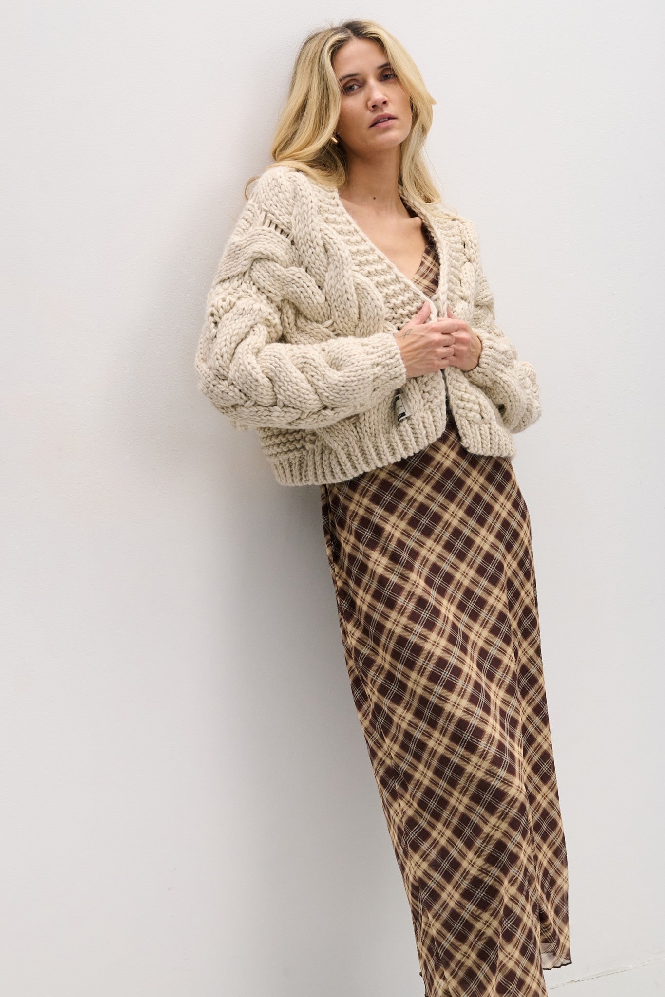 Kardigan bomberka CHUNKY KNIT beżowy - 5