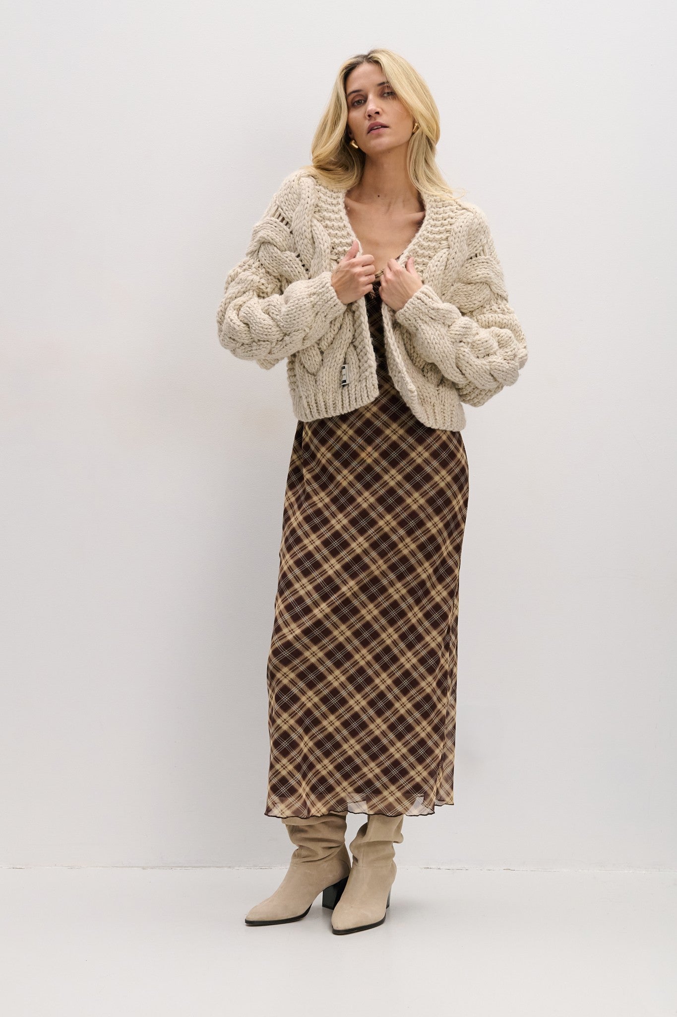 Kardigan bomberka CHUNKY KNIT beżowy - 4