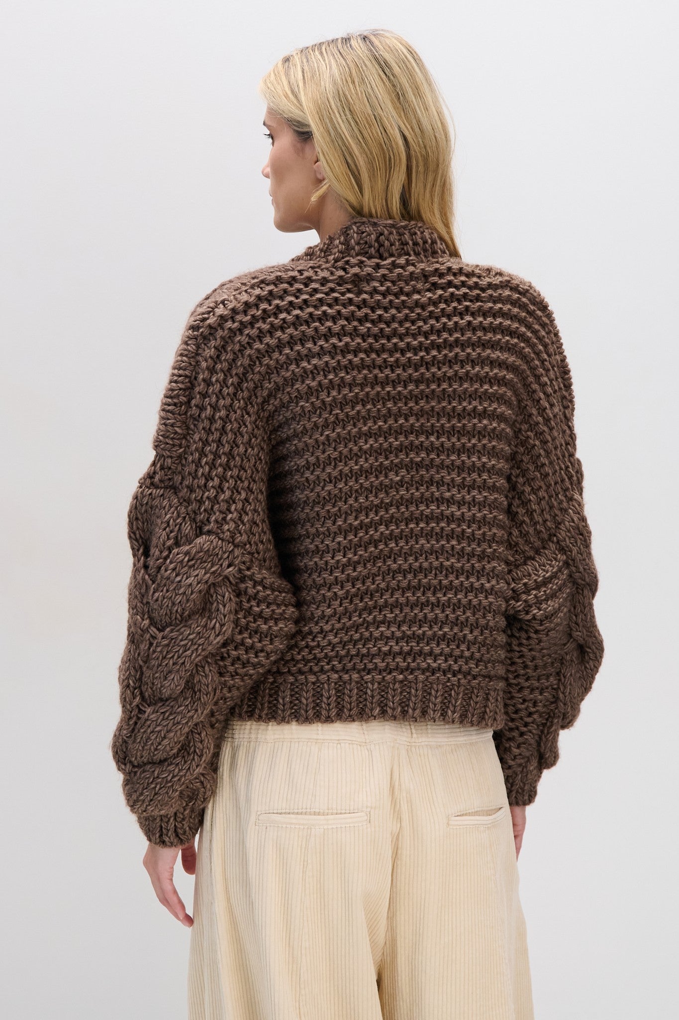 Kardigan bomberka CHUNKY KNIT brązowy - 5