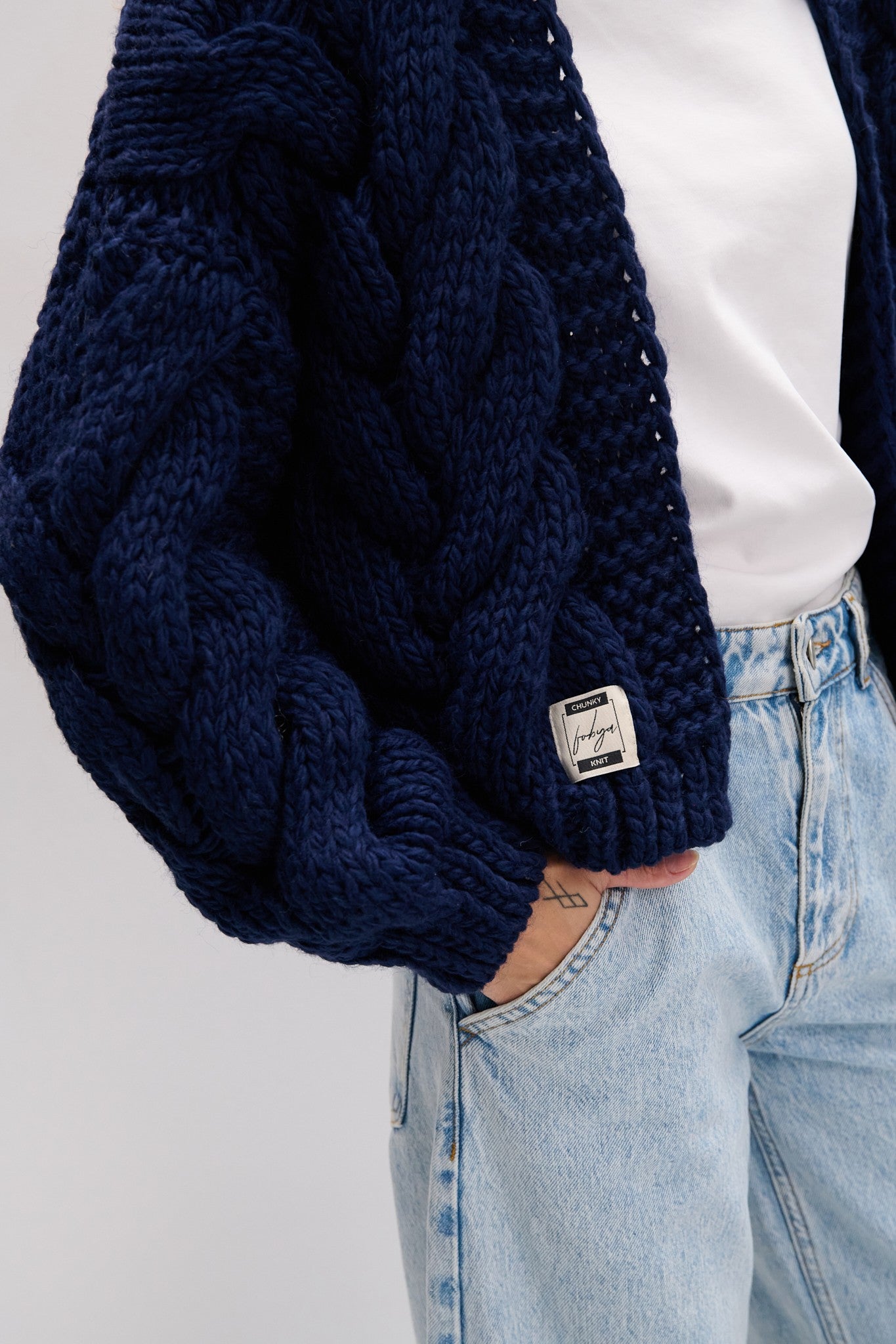 Kardigan bomberka CHUNKY KNIT granat granatowy - 4