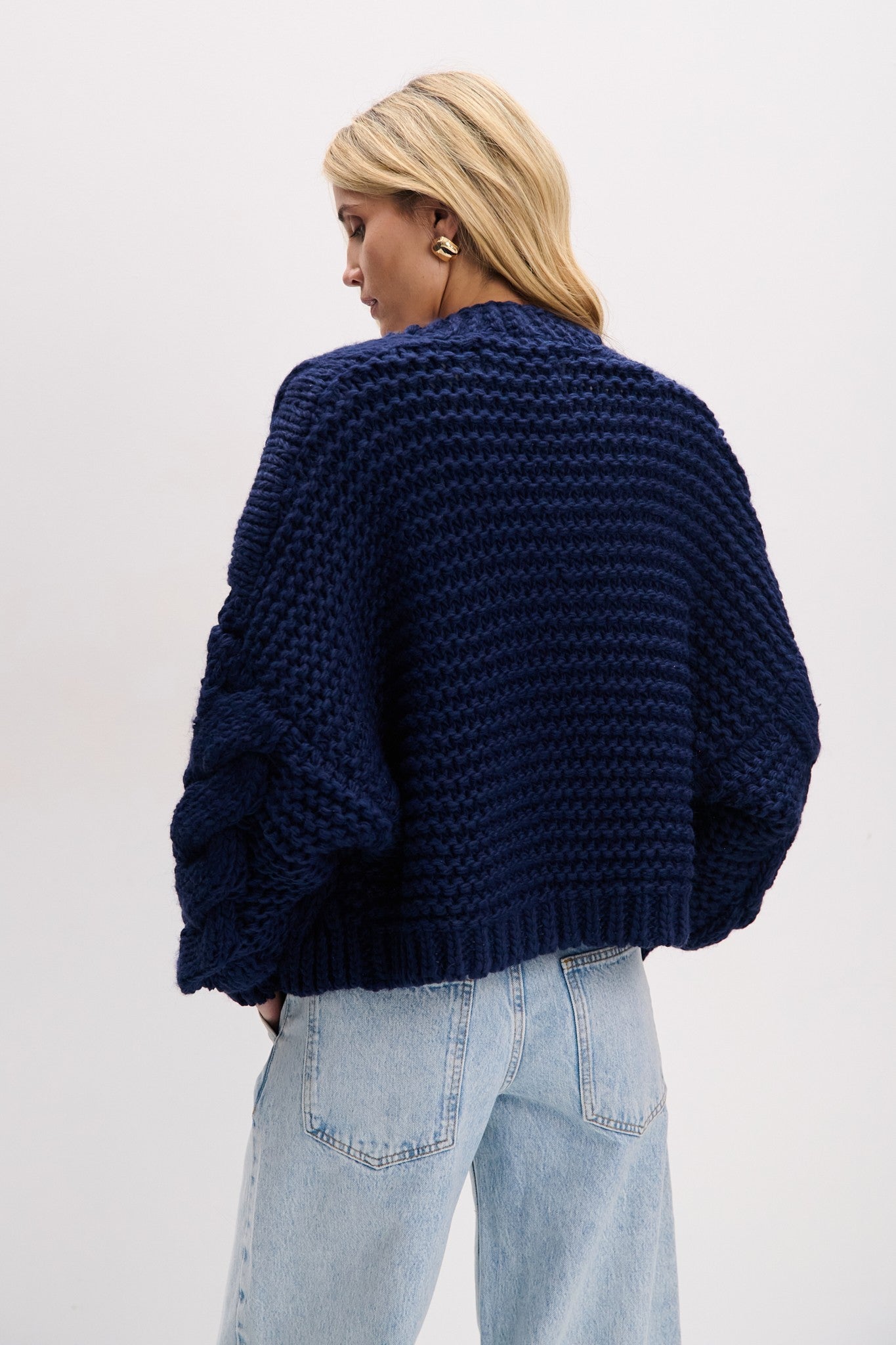 Kardigan bomberka CHUNKY KNIT granat granatowy - 5