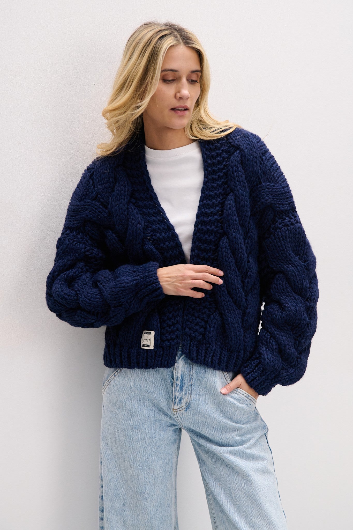 Kardigan bomberka CHUNKY KNIT granat granatowy - 1