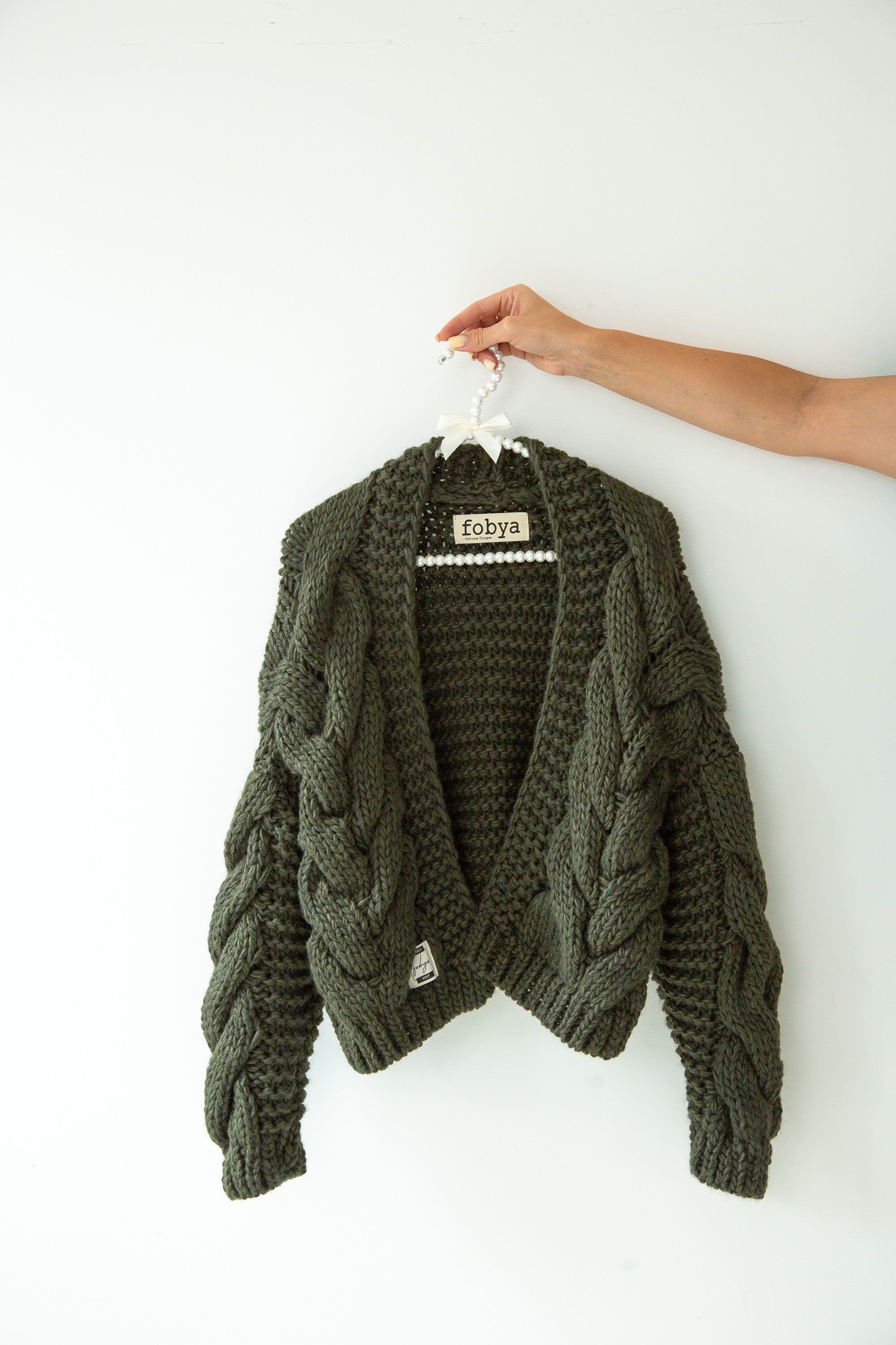 Kardigan bomberka CHUNKY KNIT oliwka oliwkowy - 3