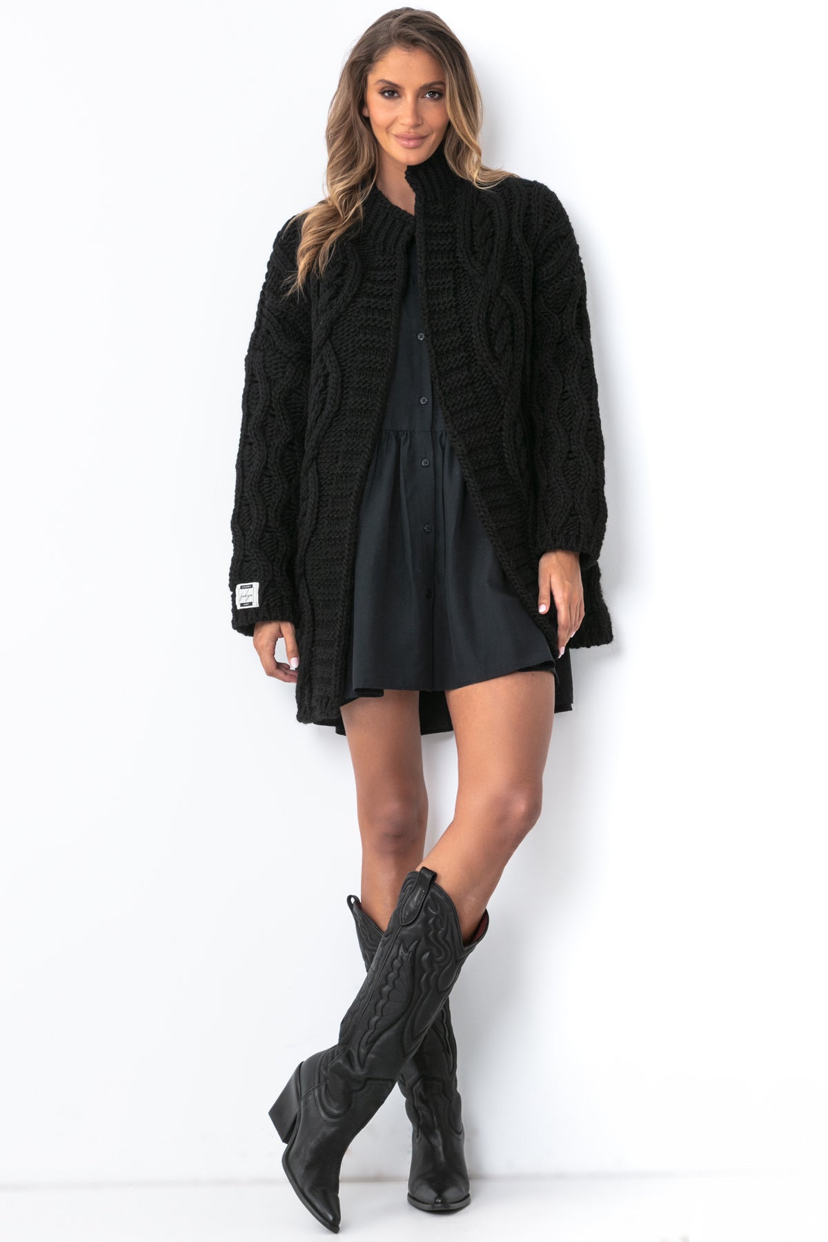 Kardigan o grubym splocie Chunky Knit czarny - 5