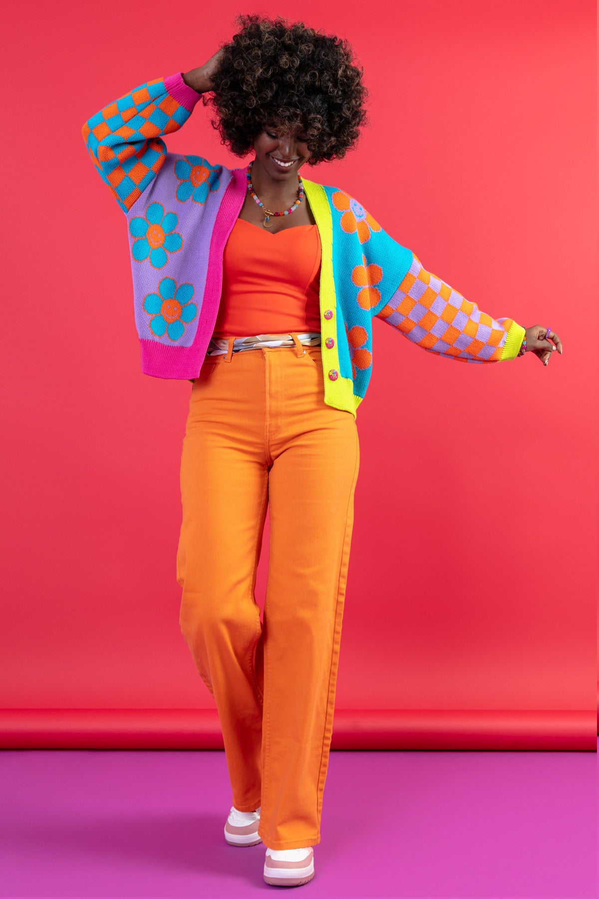 Kardigan w kwiaty - sweter zapinany krótki bawełniany niebieski - 9