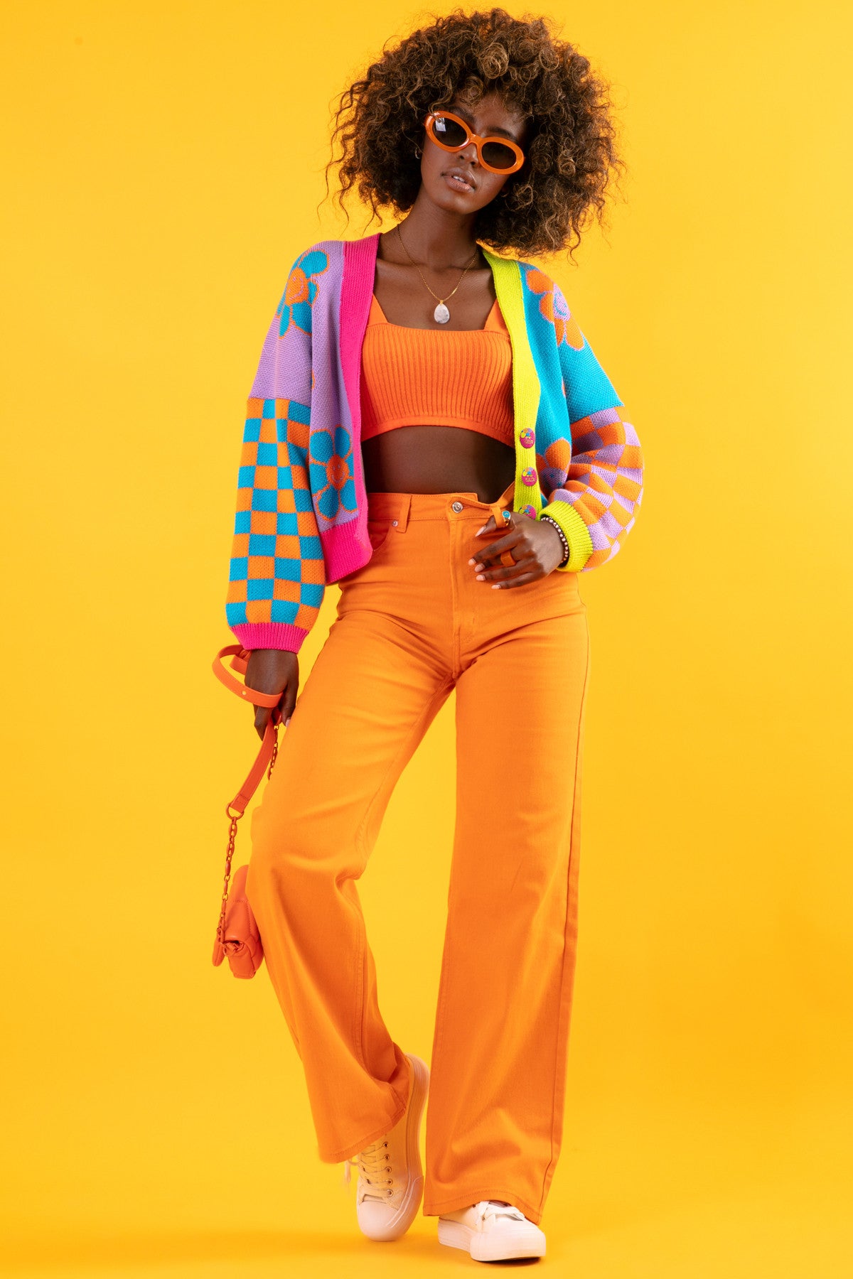 Kardigan w kwiaty - sweter zapinany krótki bawełniany niebieski - 1