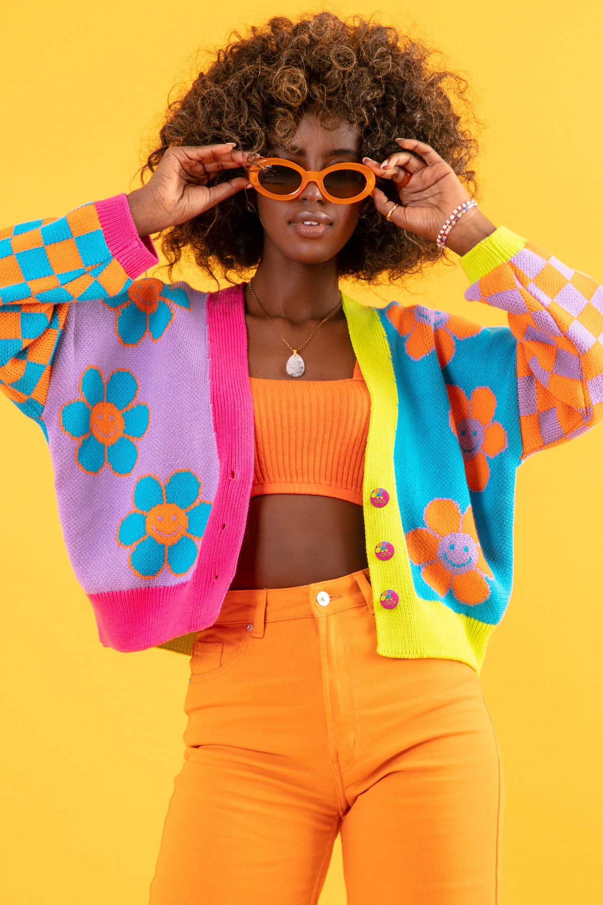 Kardigan w kwiaty - sweter zapinany krótki bawełniany niebieski - 5