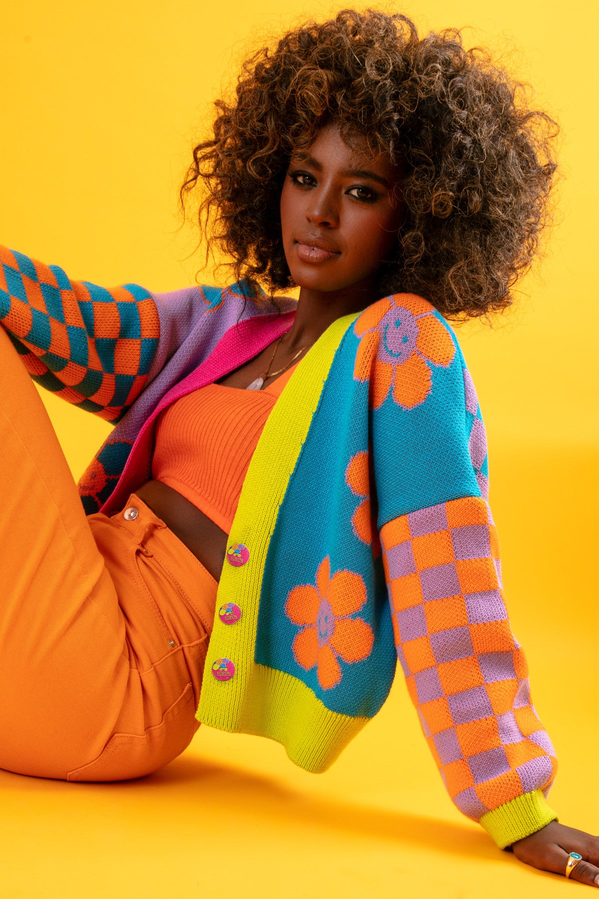 Kardigan w kwiaty - sweter zapinany krótki bawełniany niebieski - 7