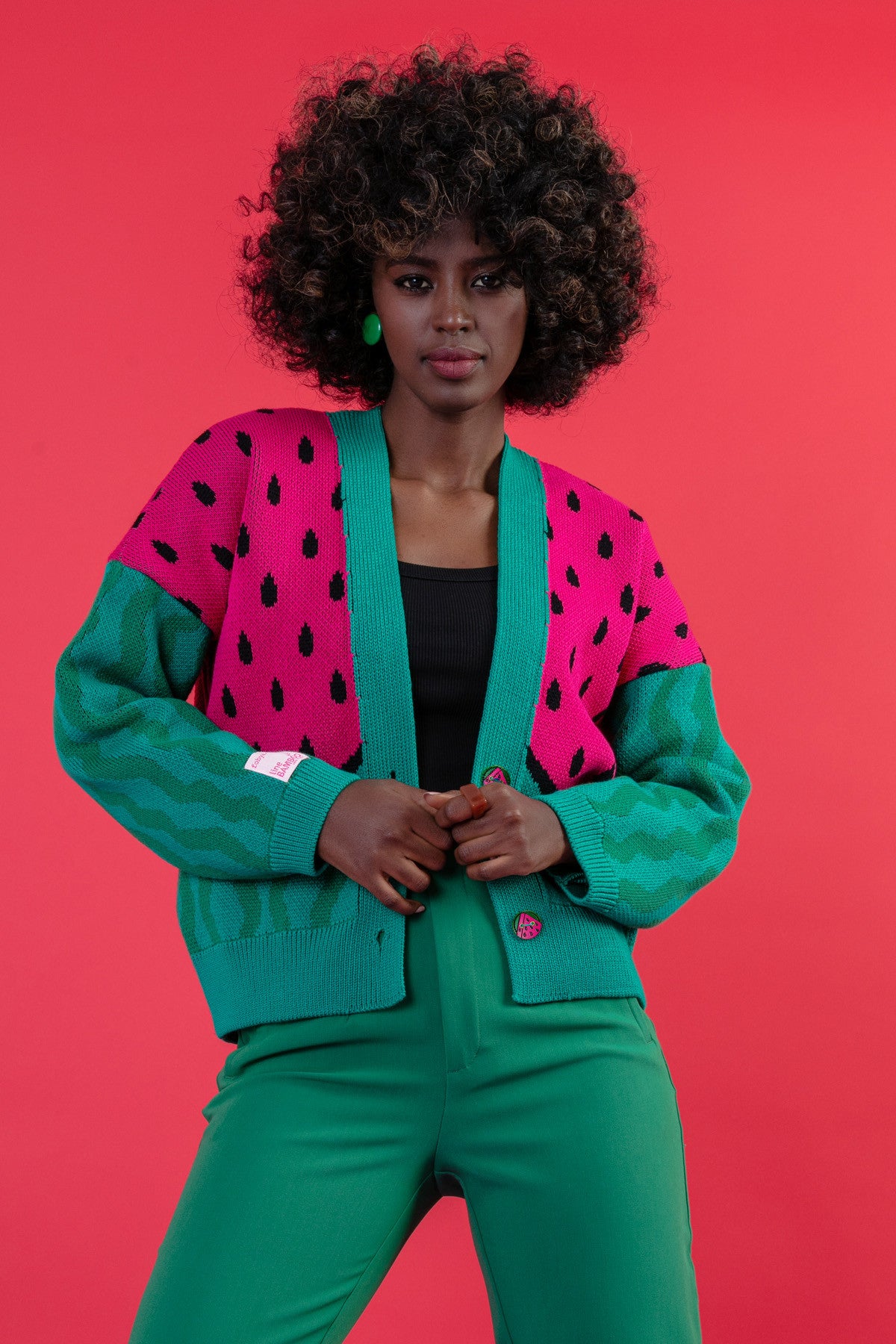 Kardigan z arbuzem - sweter zapinany bawełniany zielony - 10