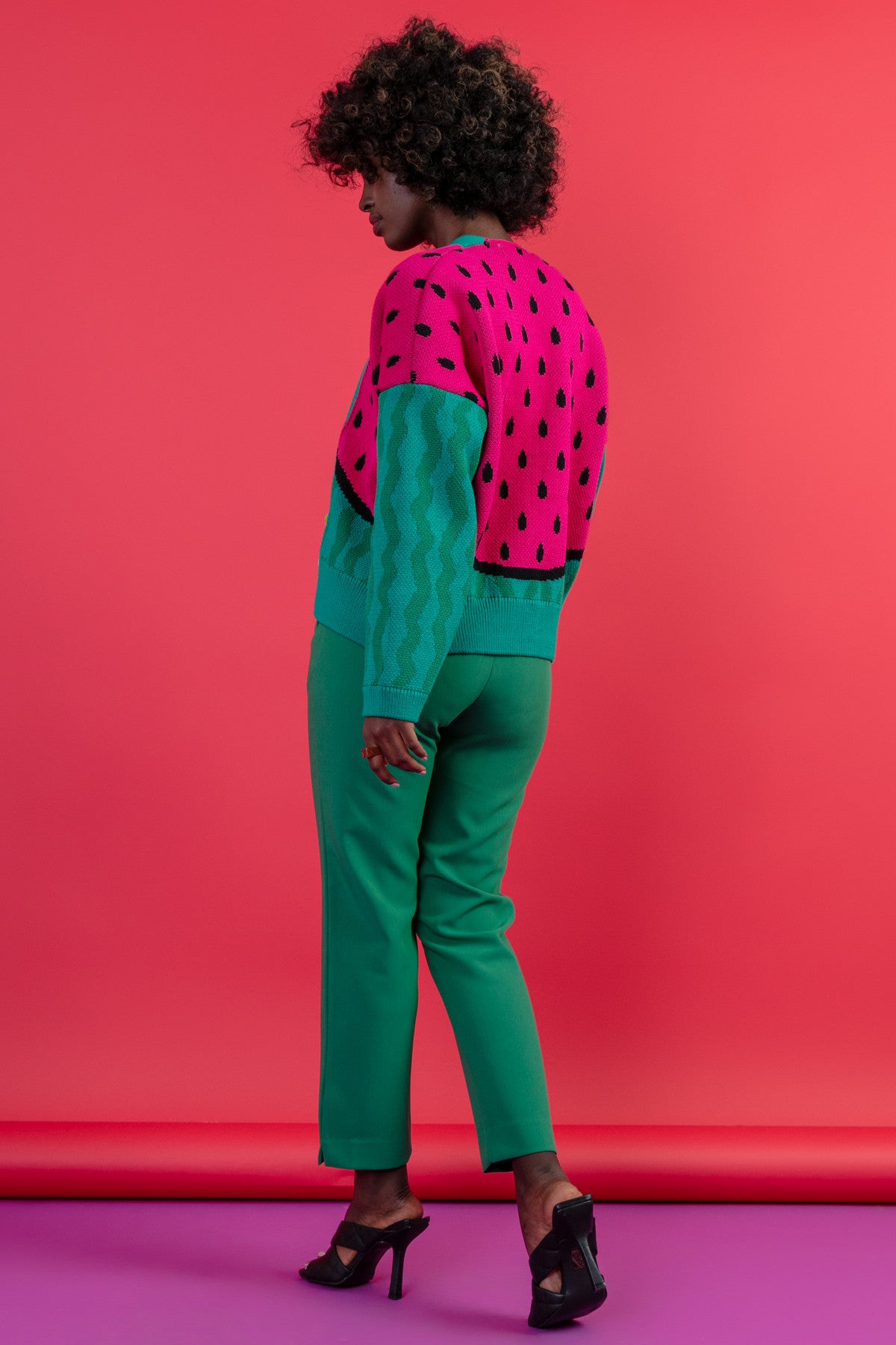 Kardigan z arbuzem - sweter zapinany bawełniany zielony - 12